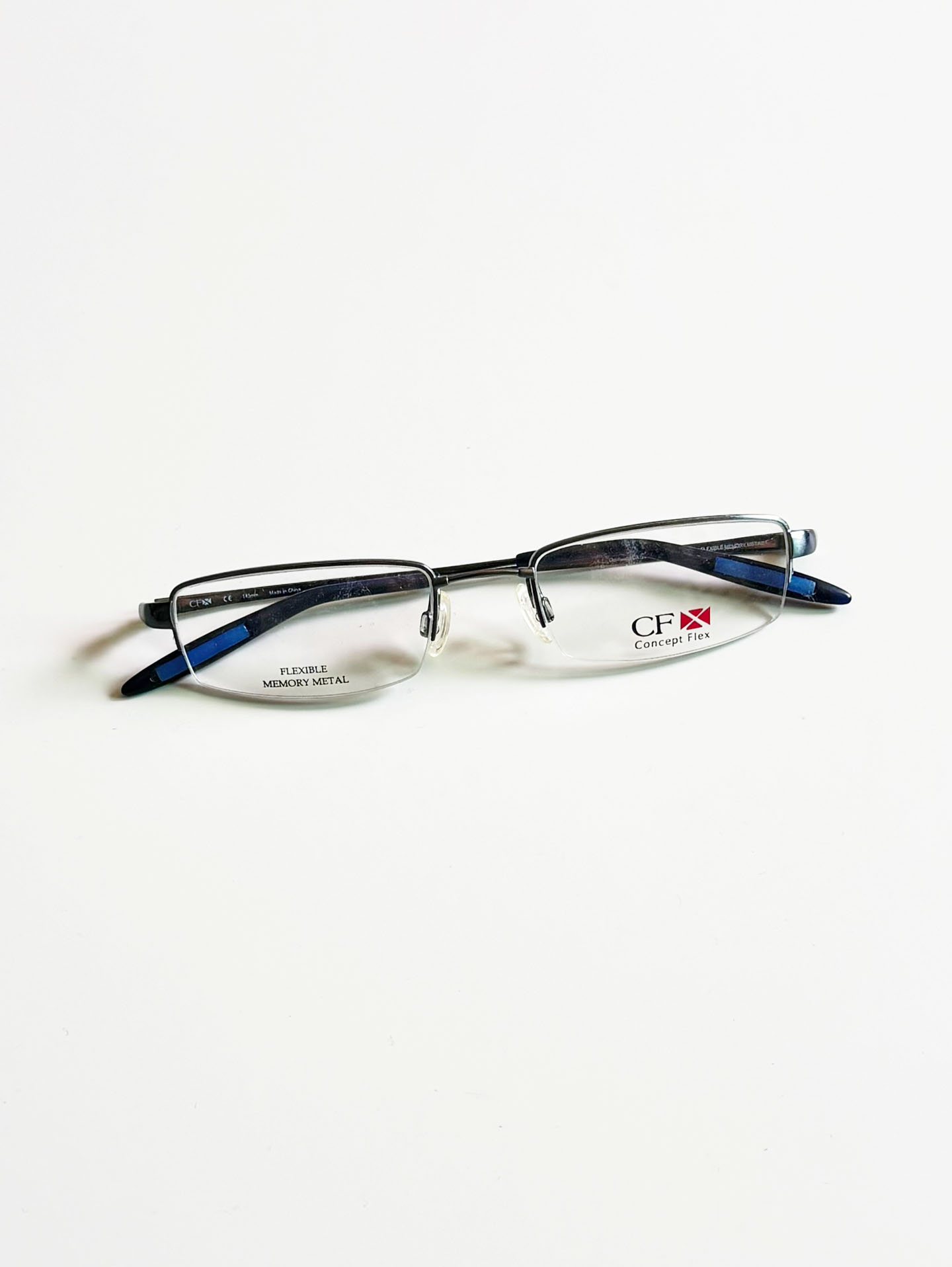 Concept Flex Blue Half-Rim Metal Square Frame Glasses
