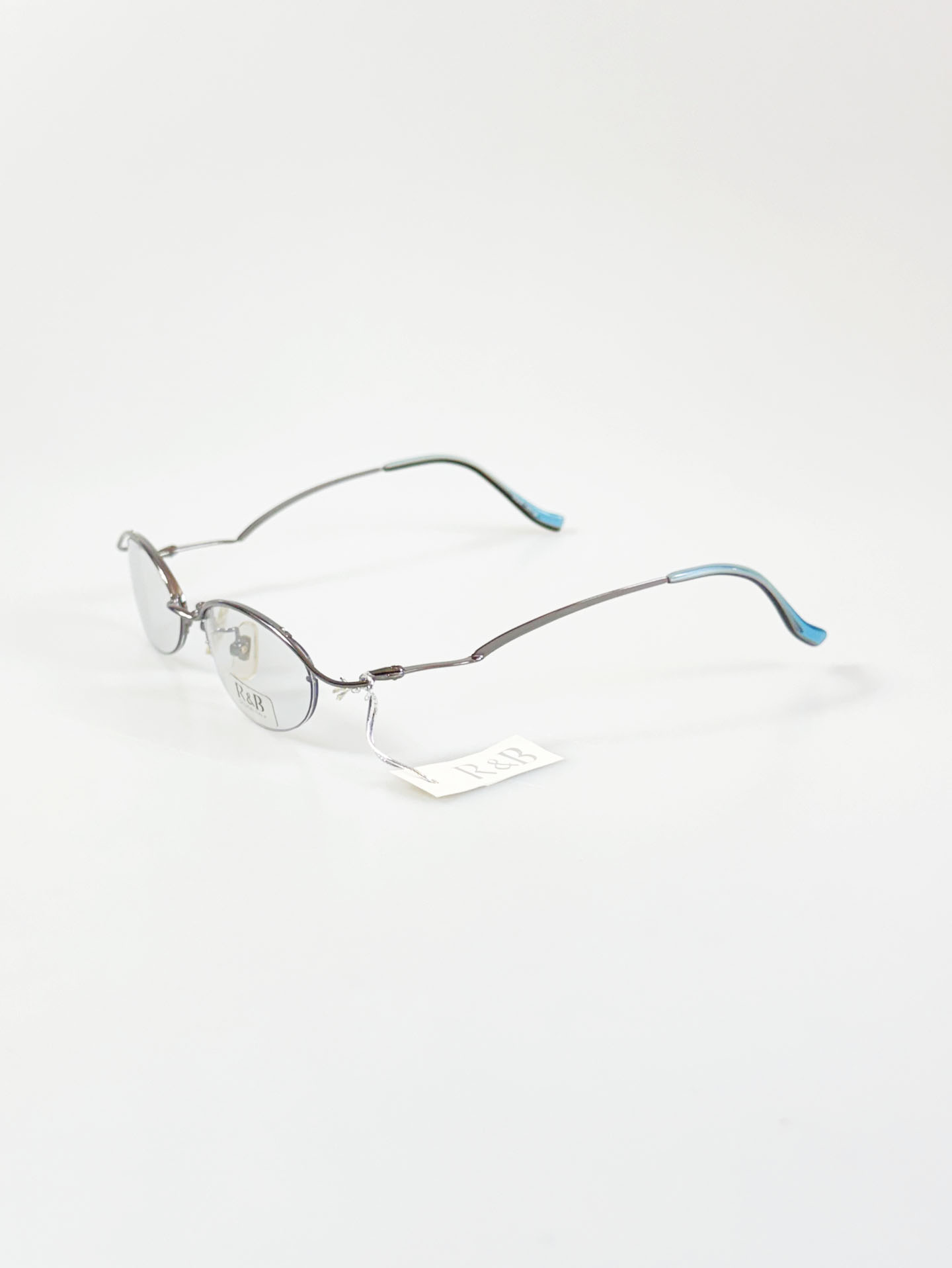 R&B Eyewear Silver Slim Oval Semi-Rimless Metal Glasses