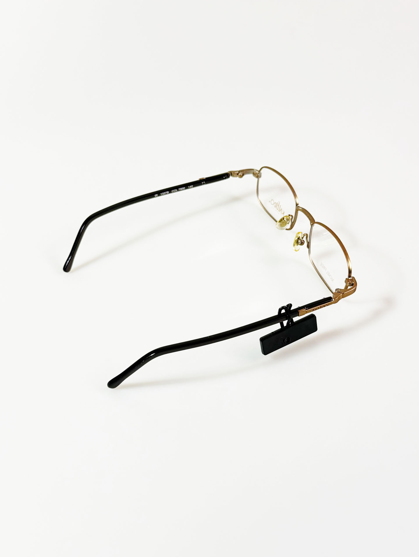 90's KALEIDO Gold Tone Slim Square Metal Frame Glasses