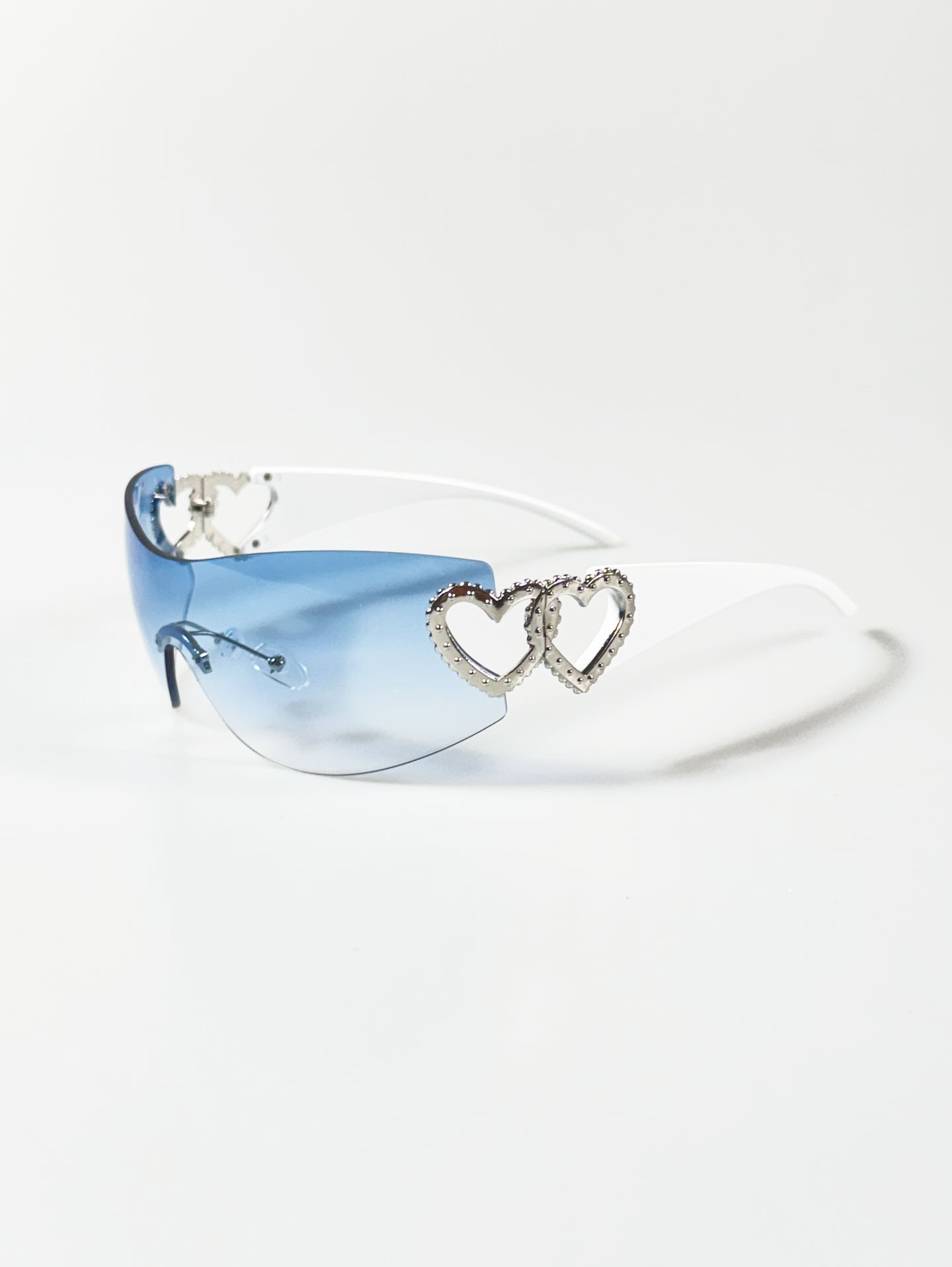 Blue Goggle Shield Rimless Wraparound Sunglasses