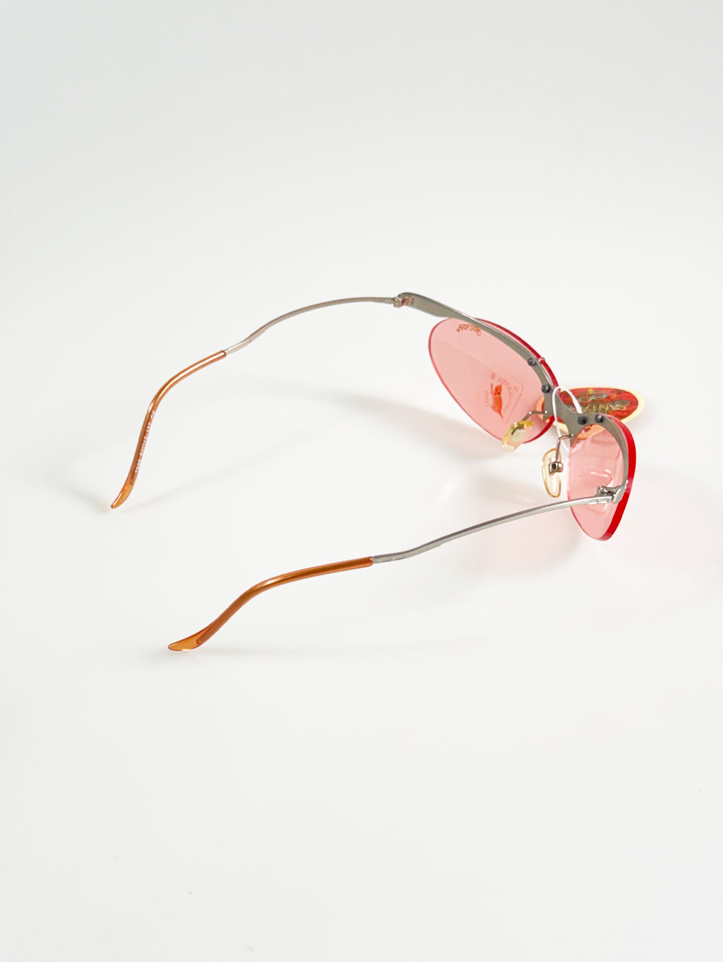 90's SANTANA Silver Rimless Oval Metal Pink Tint Sunglasses