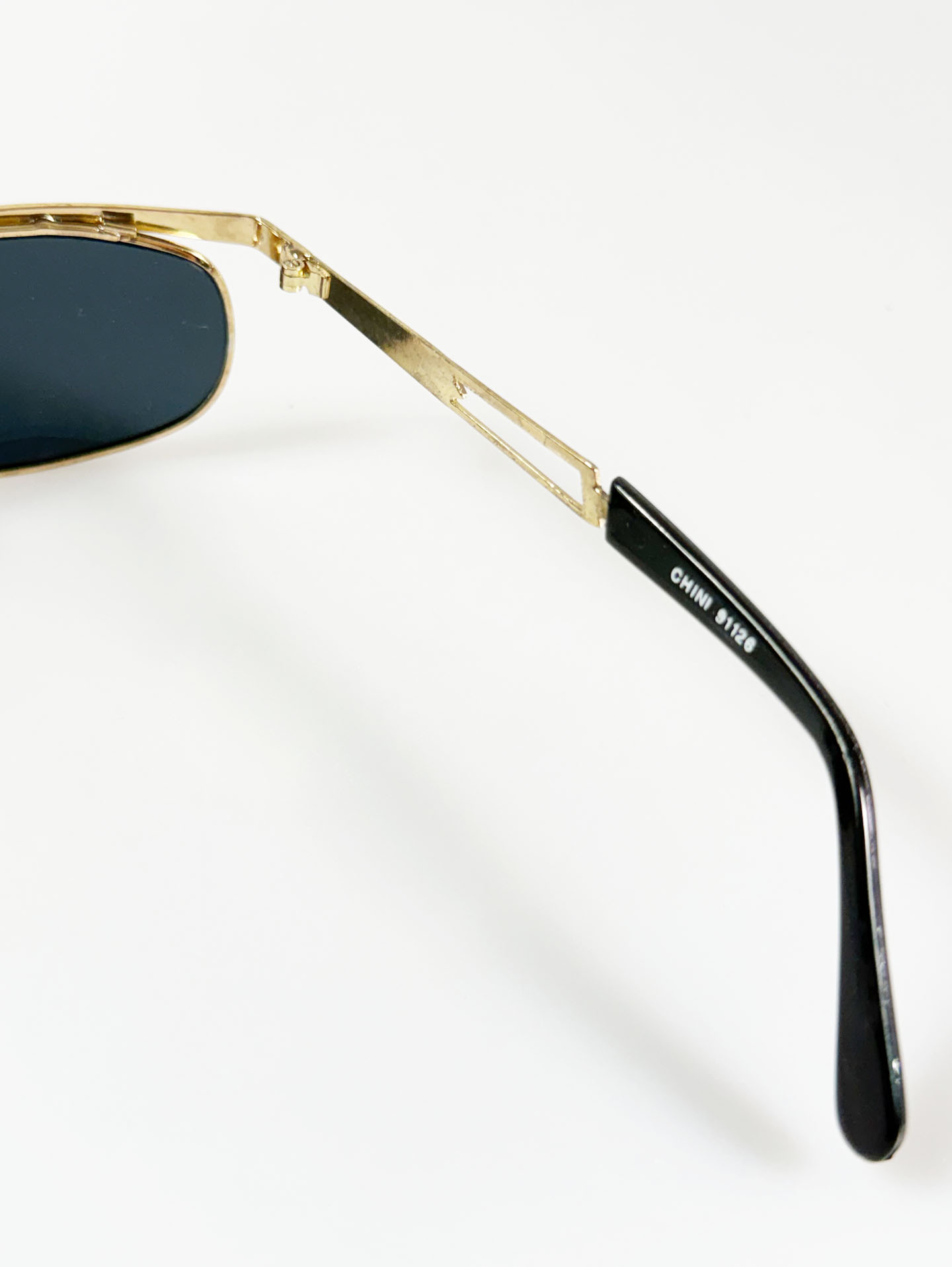 90's CHINI Gold Double Bridge Square Metal Frame Sunglasses