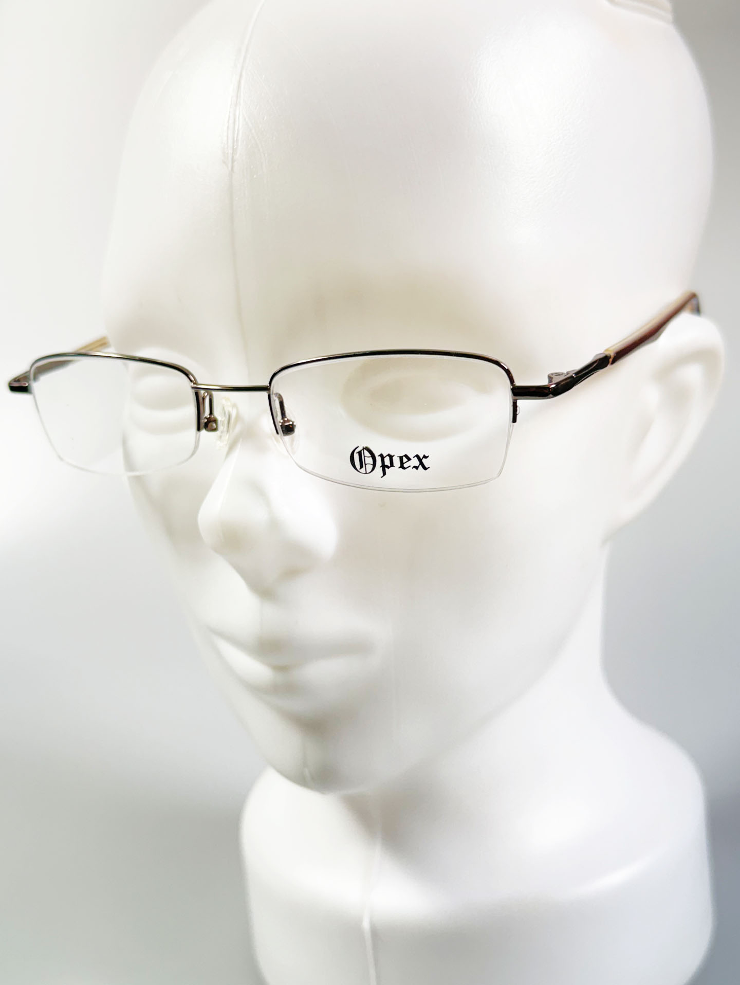 OPEX Brown Semi-Rimless Rectangular Metal Frame Glasses
