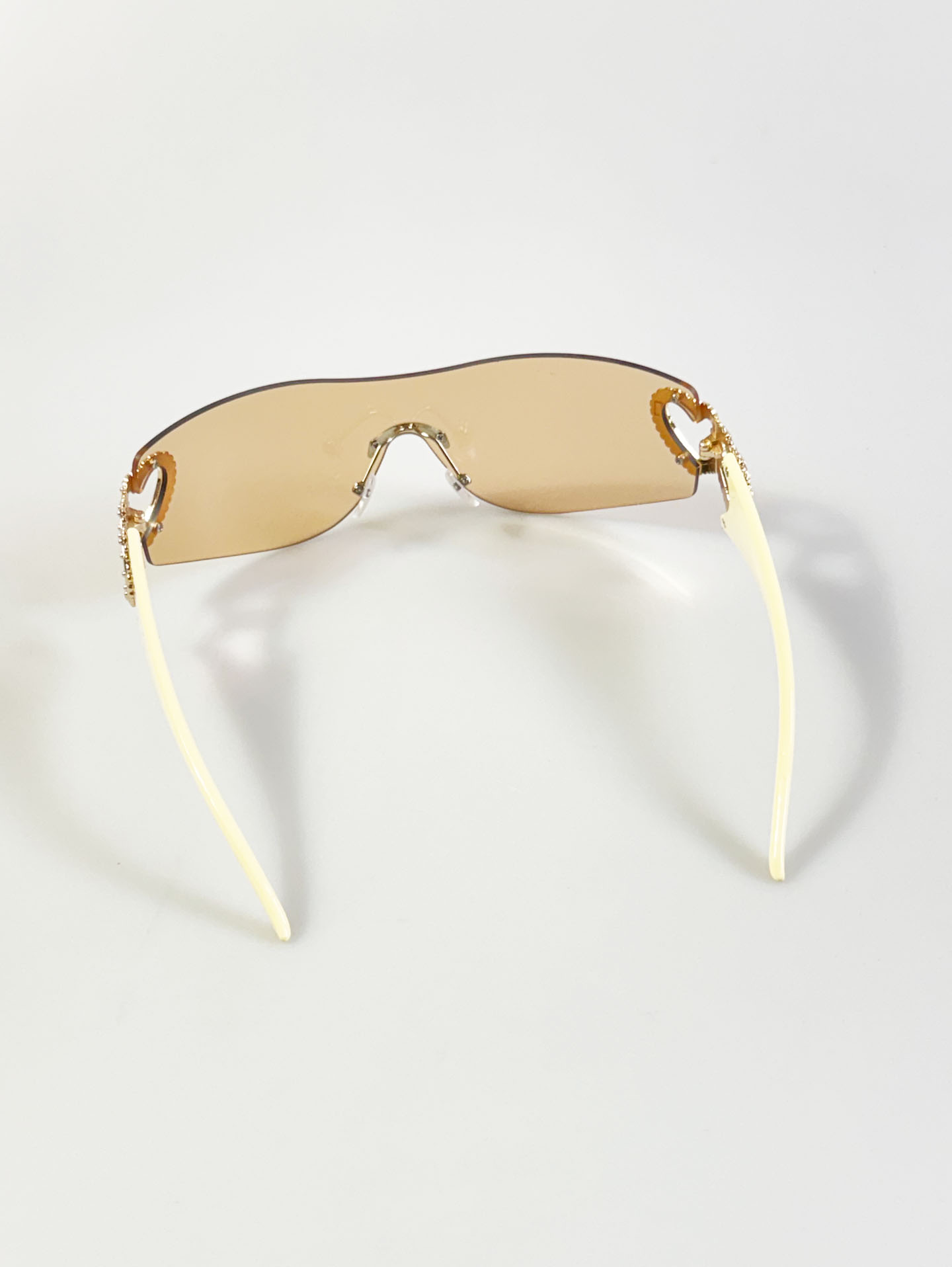 Heart Detail Orange Shield Wraparound Sunglasses