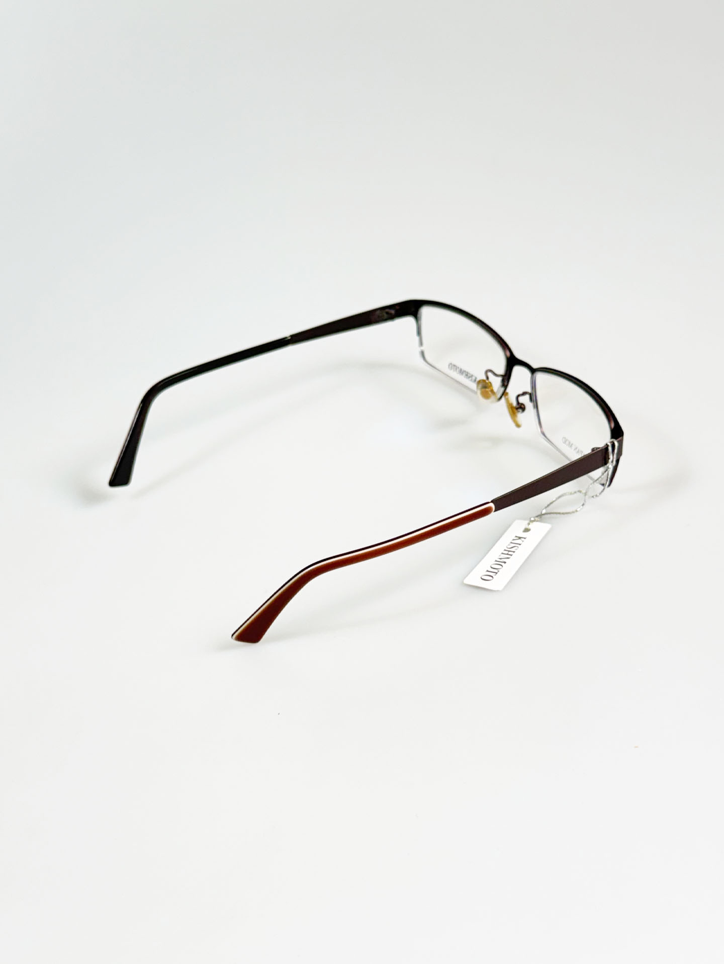 KISHMOTO Japan Dark Brown Slim Square Metal Frame Glasses
