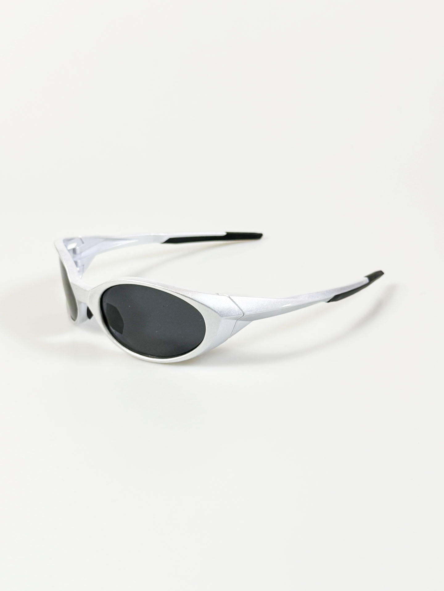 Silver Wraparound Oval Acetate Sport Sunglasses
