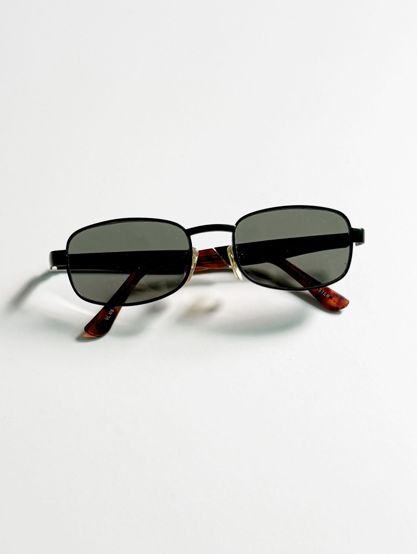 90's LOUIS MASTER Black Slim Square Metal Frame Sunglasses