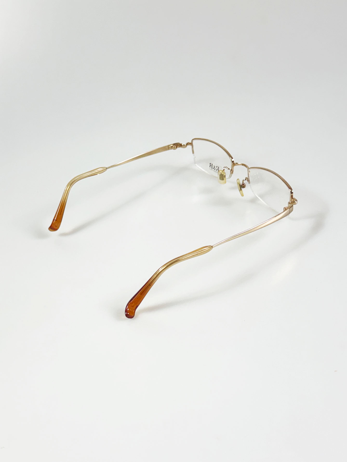 R&B EYEWEAR Gold Square Semi-Rimless Metal Frame Glasses