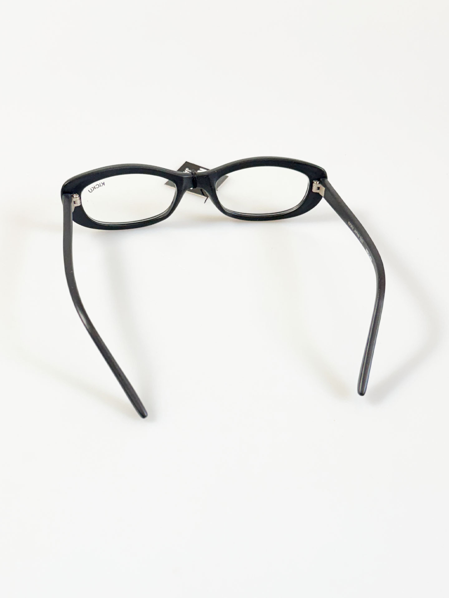 90's KICKU JAPAN Matte Black Semi Cat-Eye Square Horn-Rim Glasses