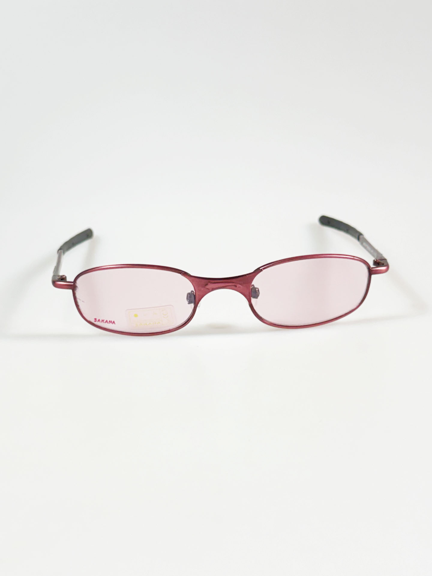 90's SAKANA Dark Pink Metal Slim Oval Frame Sunglasses