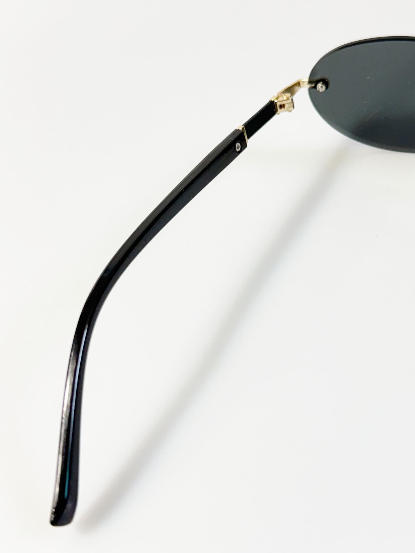 Rimless Oval Gold Metal Frame Smoke Gray Lens Sunglasses