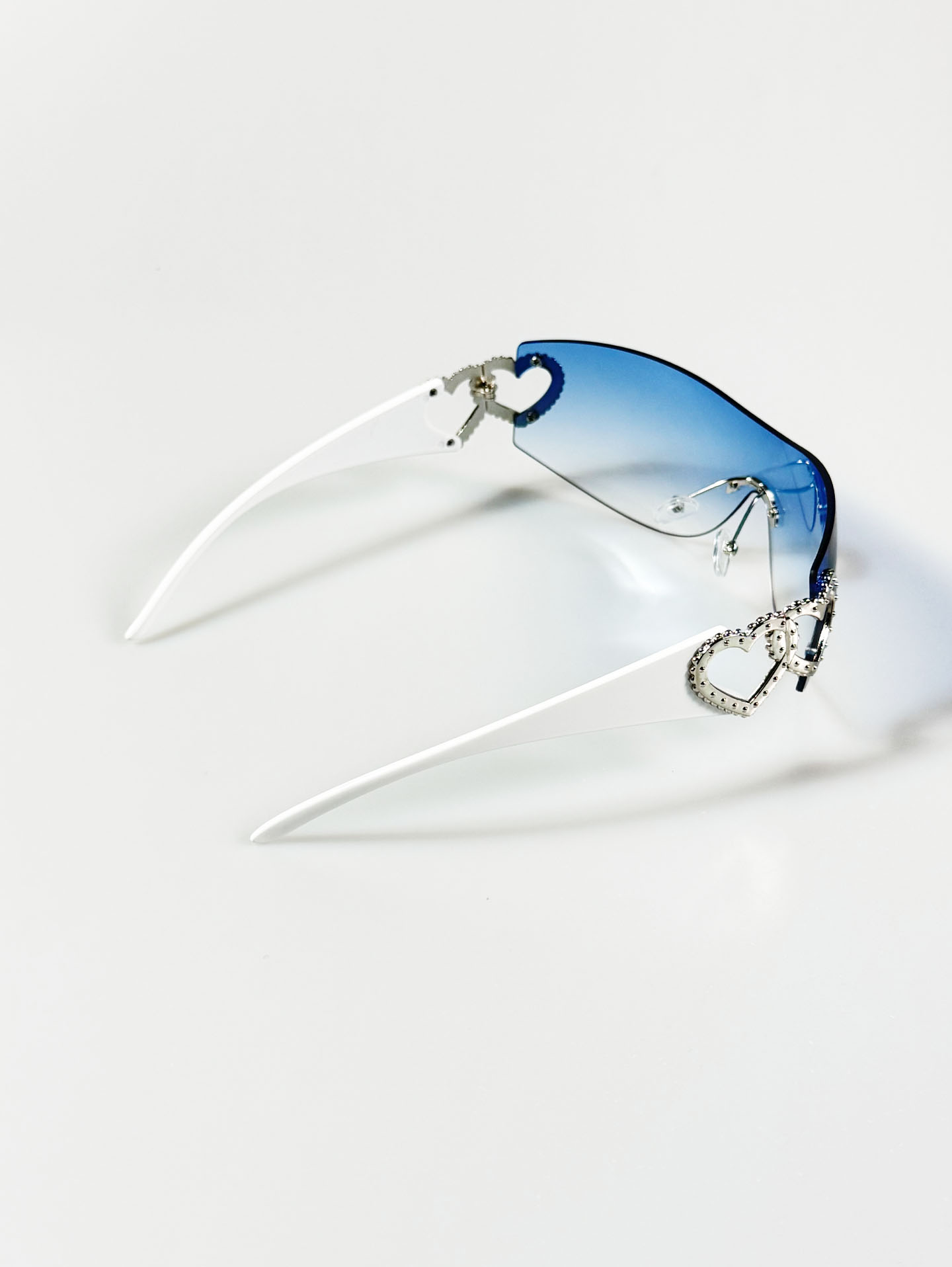 Blue Goggle Shield Rimless Wraparound Sunglasses