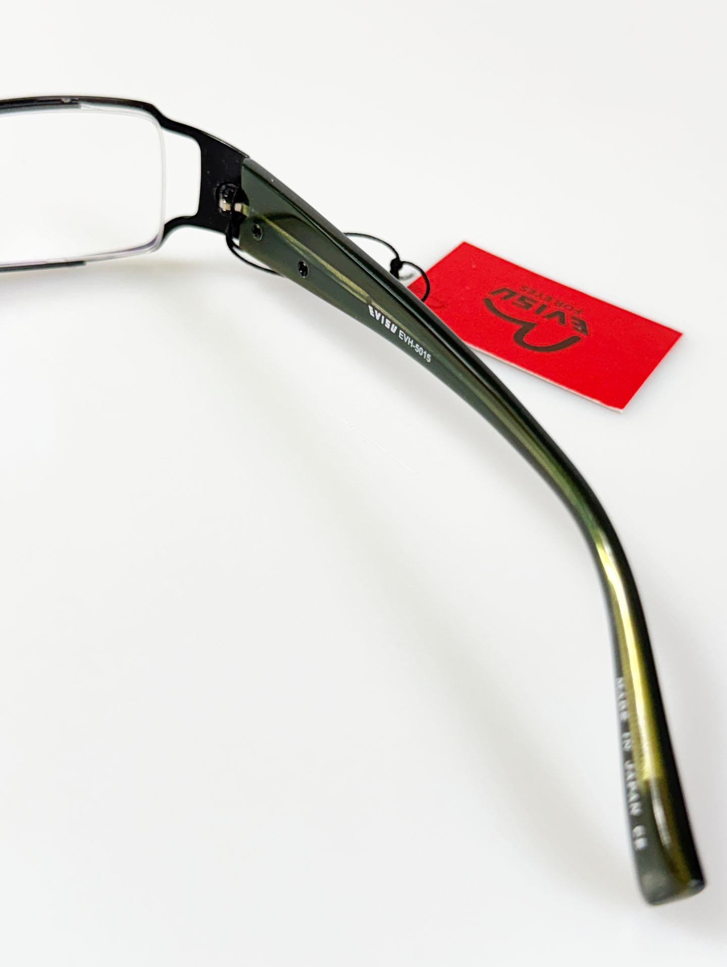 EVISU Black & Dark Green Slim Square Combination Frame Glasses
