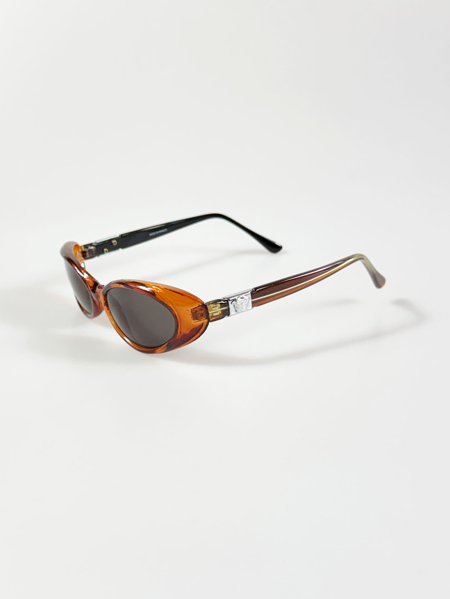 90's ONE LAST KISS Amber Brown Oval Wrap Acetate Sunglasses