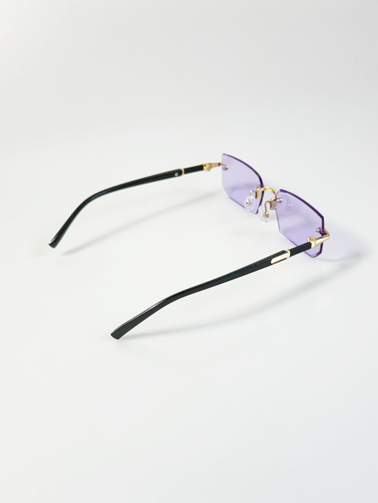 Rimless Square Gold Metal Frame Lavender Tint Sunglasses