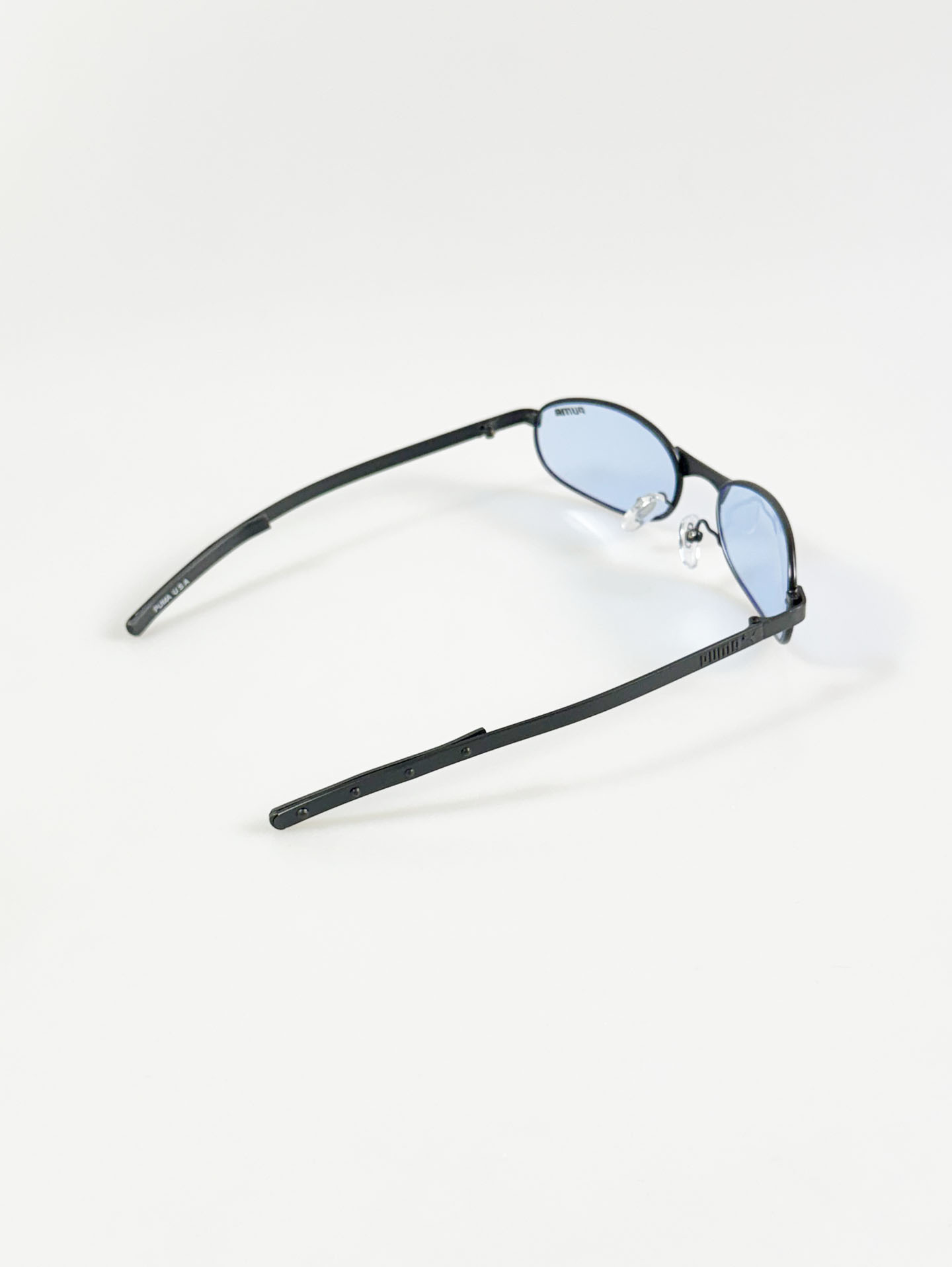 90's PUMA Matte Black Slim Oval Metal Tint Sunglasses