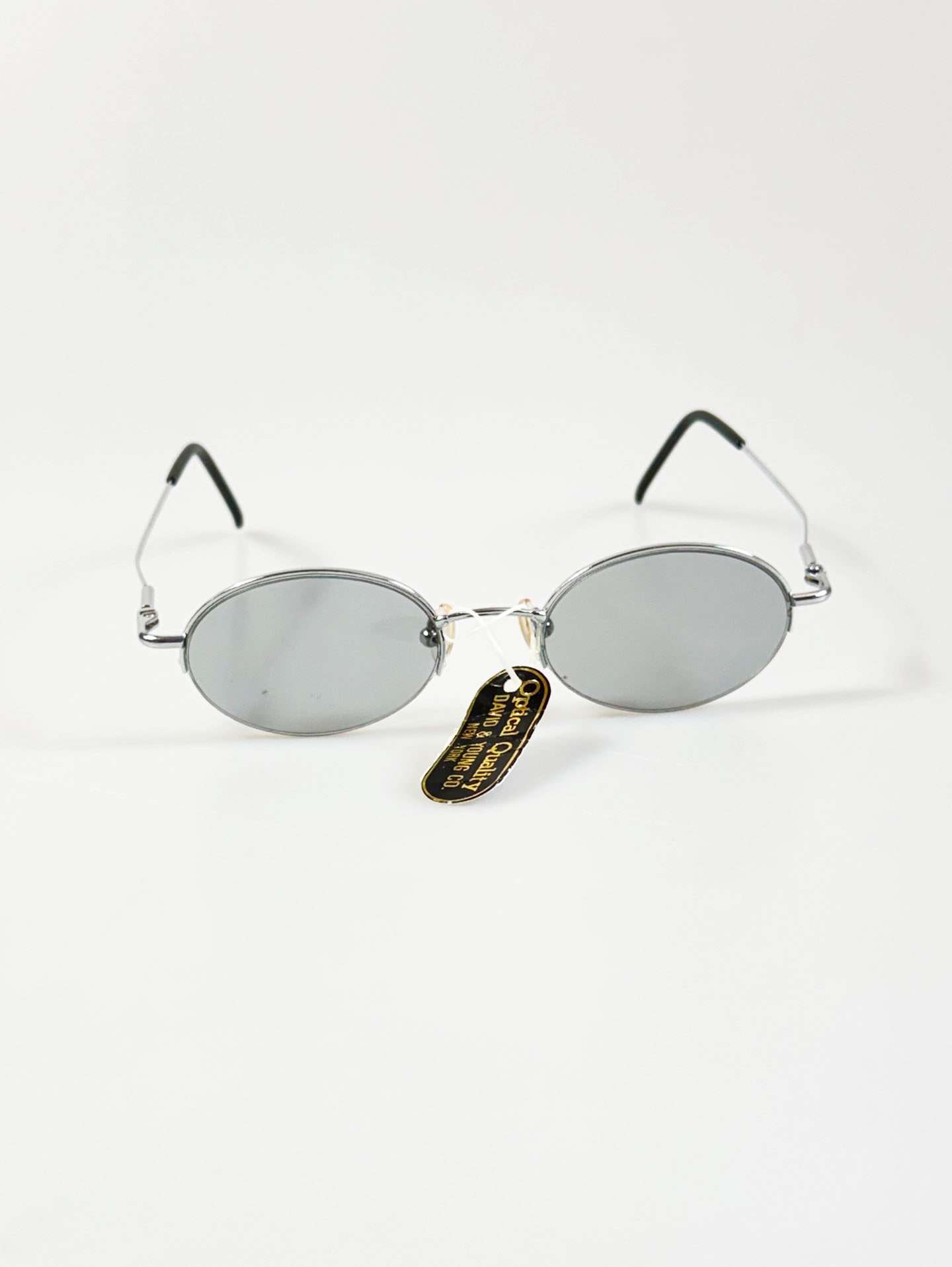 90's DAVID & YOUNG Silver Metal Semi-Rimless Oval Tinted Glasses