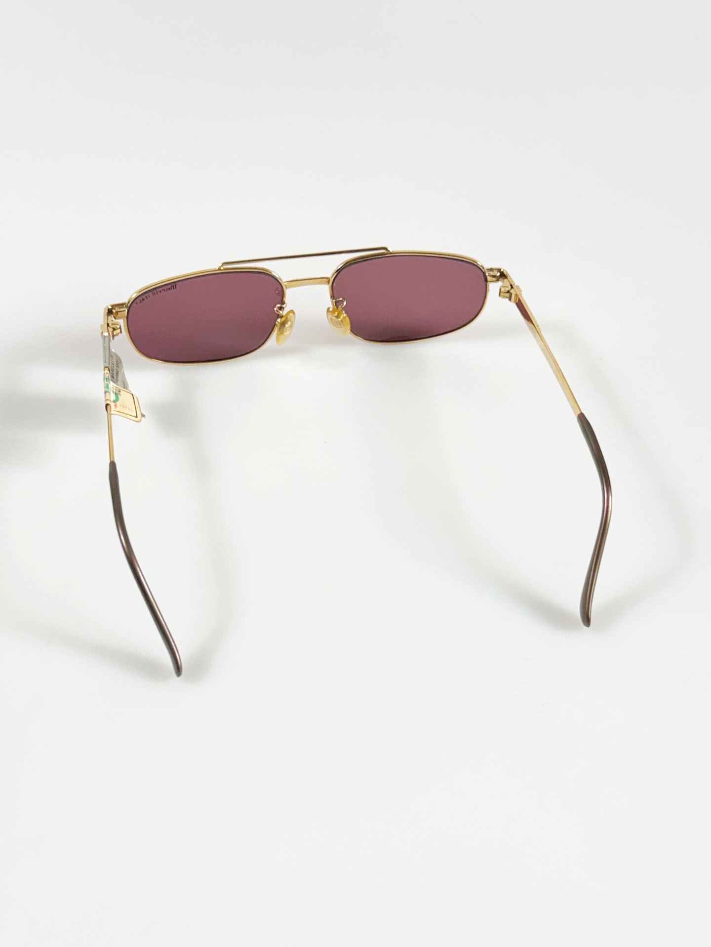 90's Marelli Italy Double Bridge Gold Metal Square Tint Sunglasses