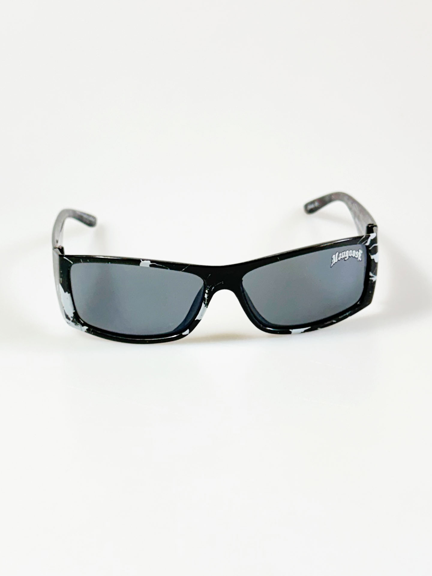 90's MONGOOSE Black Wraparound Splash Graphic Sunglasses