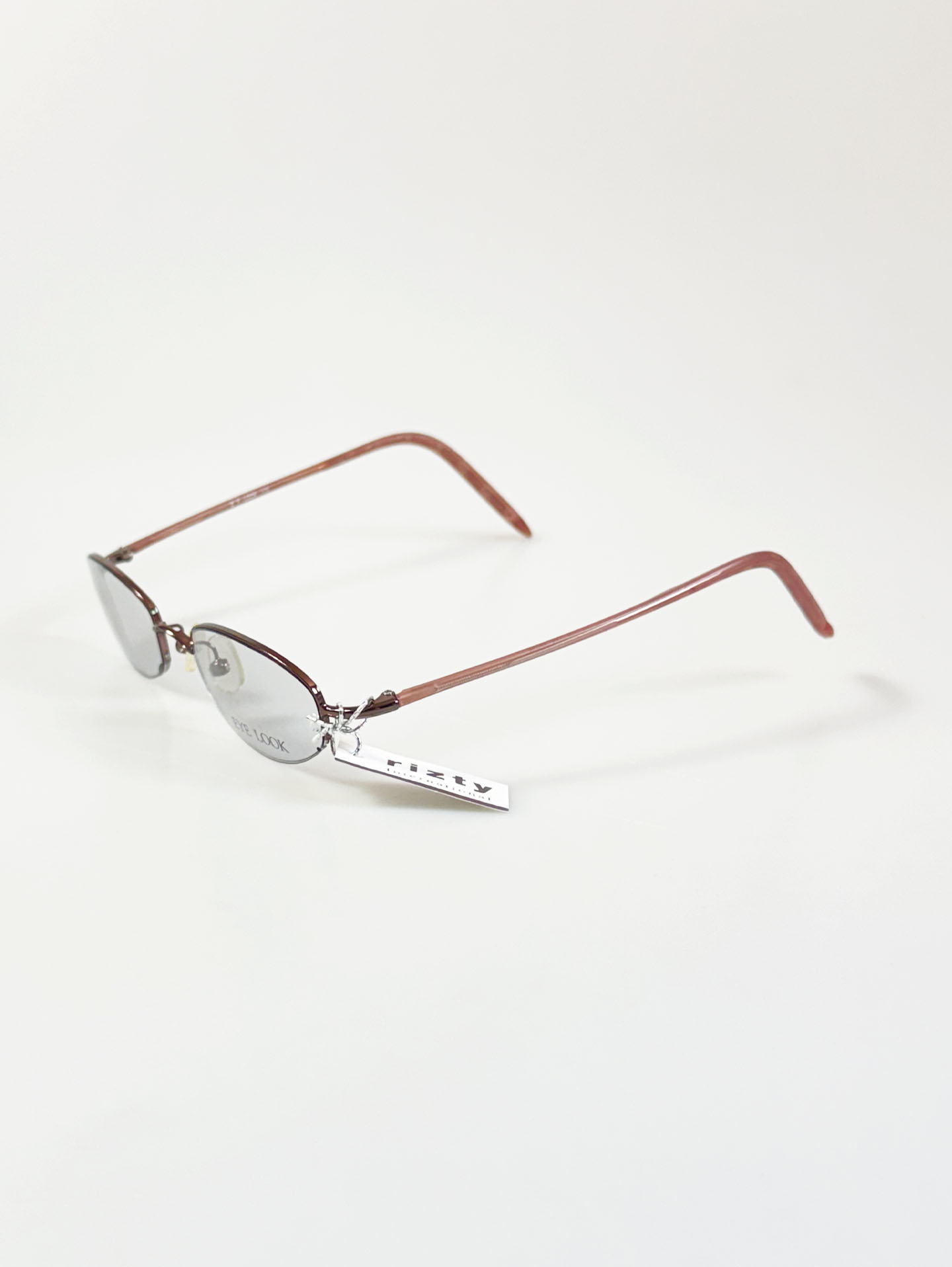 90's EYE LOOK Brown Slim Oval Semi-Rimless Metal Frame Glasses