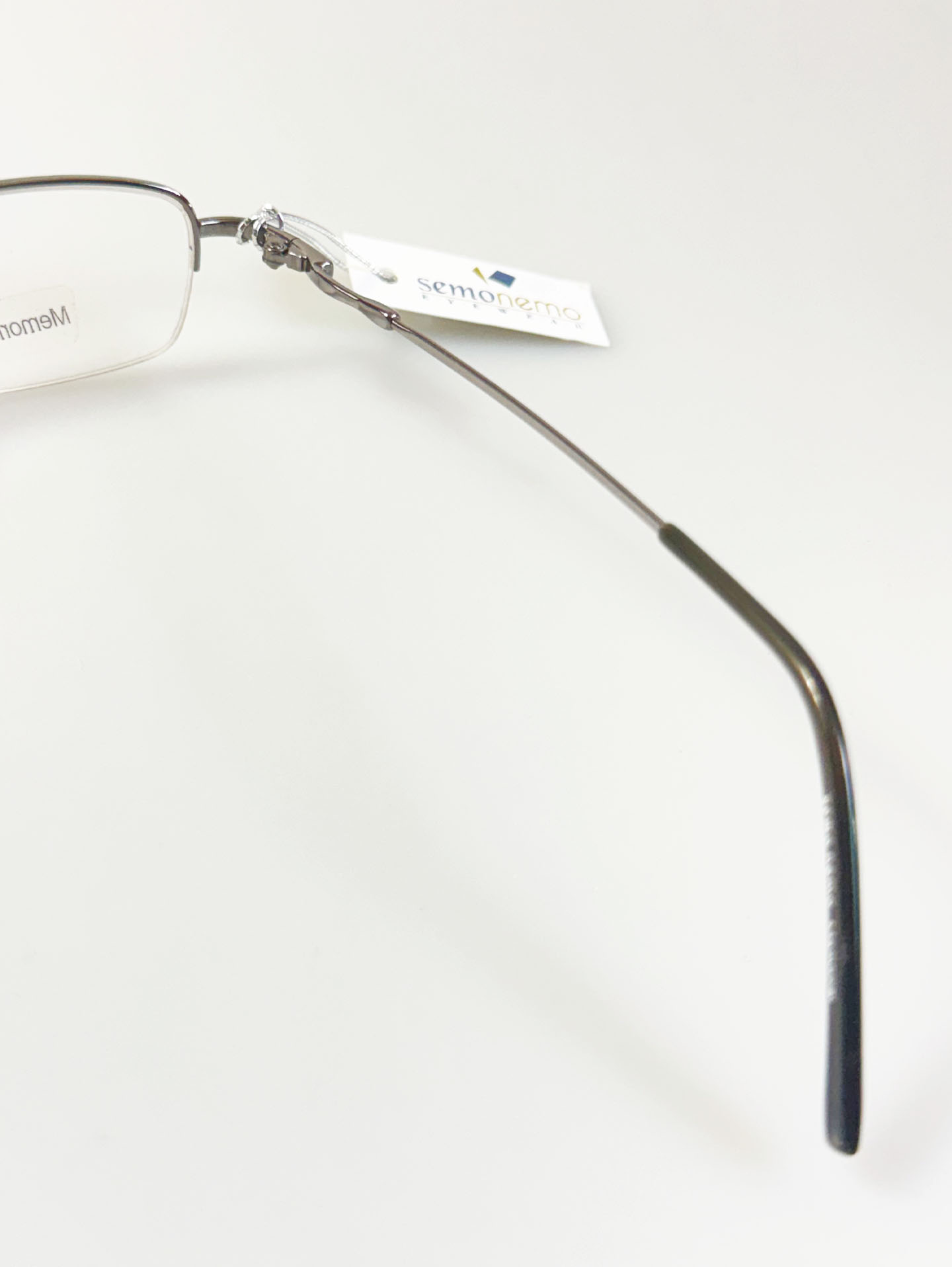 SEMONEMO Silver Titanium Square Half-Rim Glasses