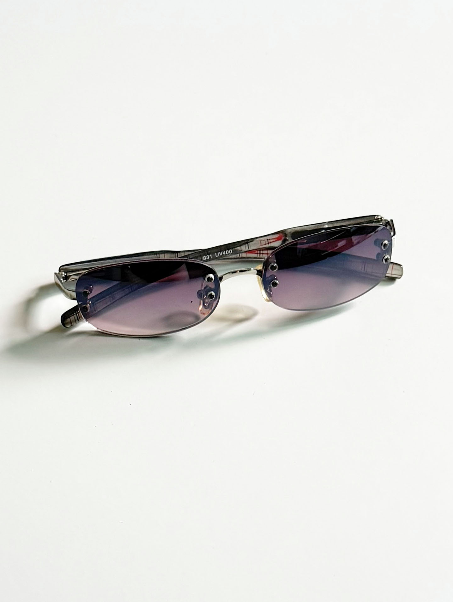 Silver Rimless Square Metal Frame Sunglasses