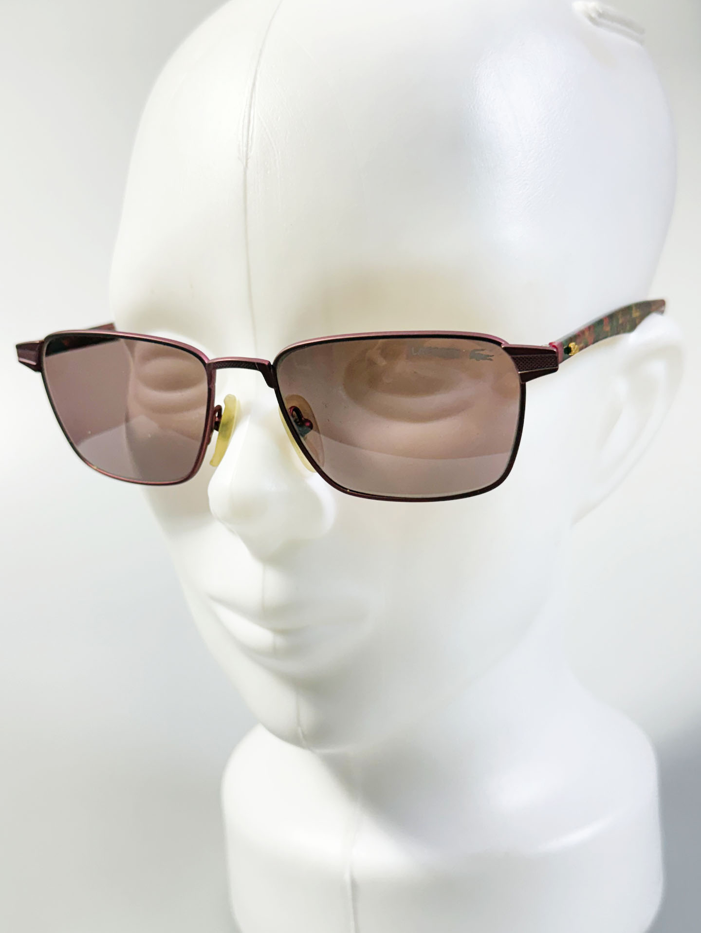 90's LACOSTE Matte Dark Pink Slim Square Metal Frame Sunglasses