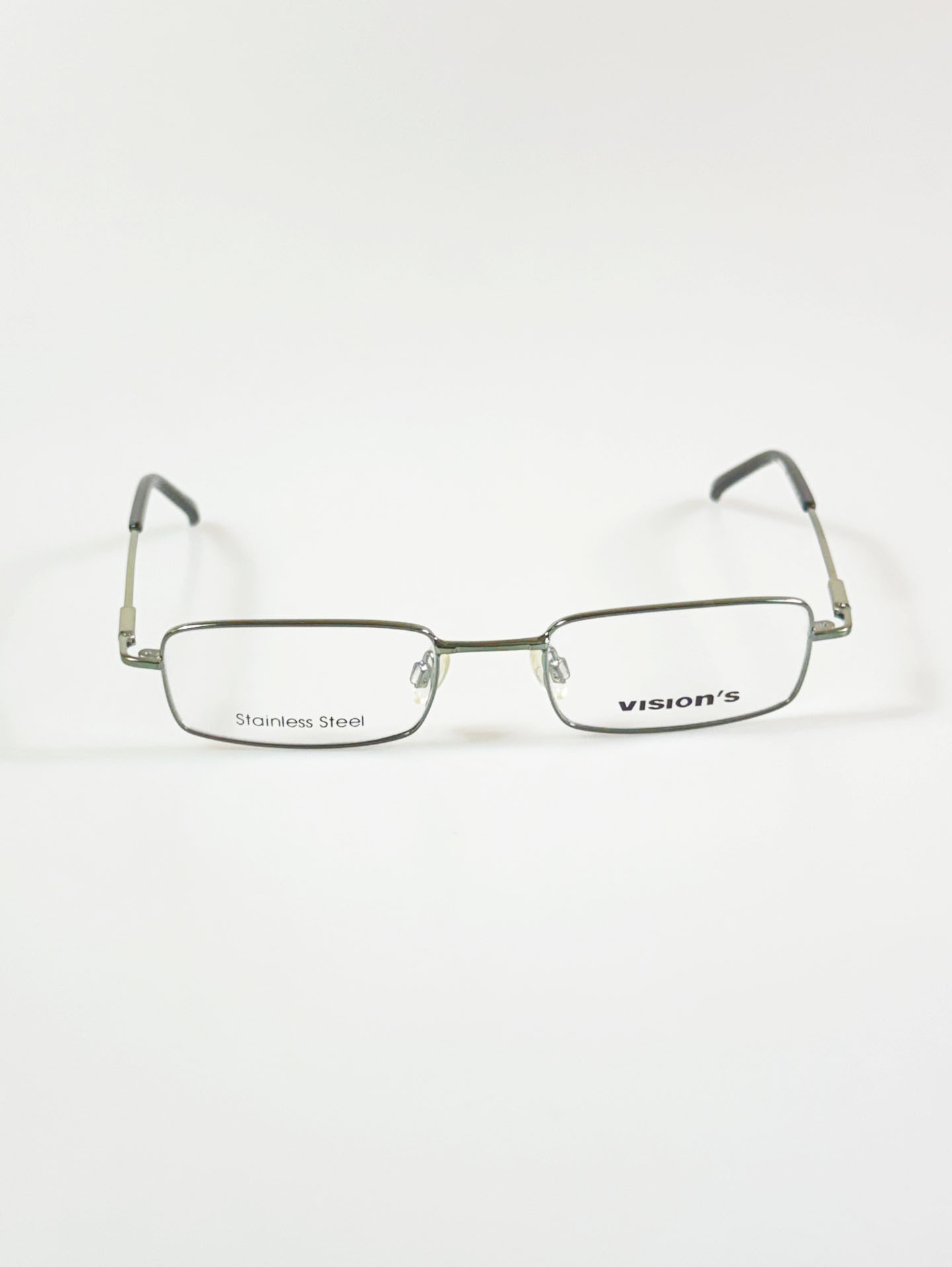 VISION’S Slim Square Light Green Silver Metal Frame Glasses