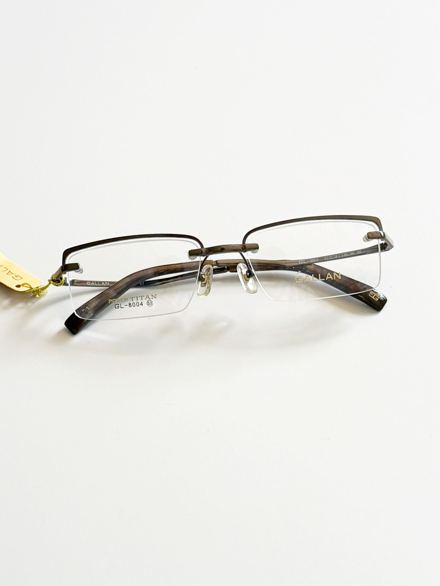 GALLAN Brown Titanium Semi-Rimless Square Frame Glasses
