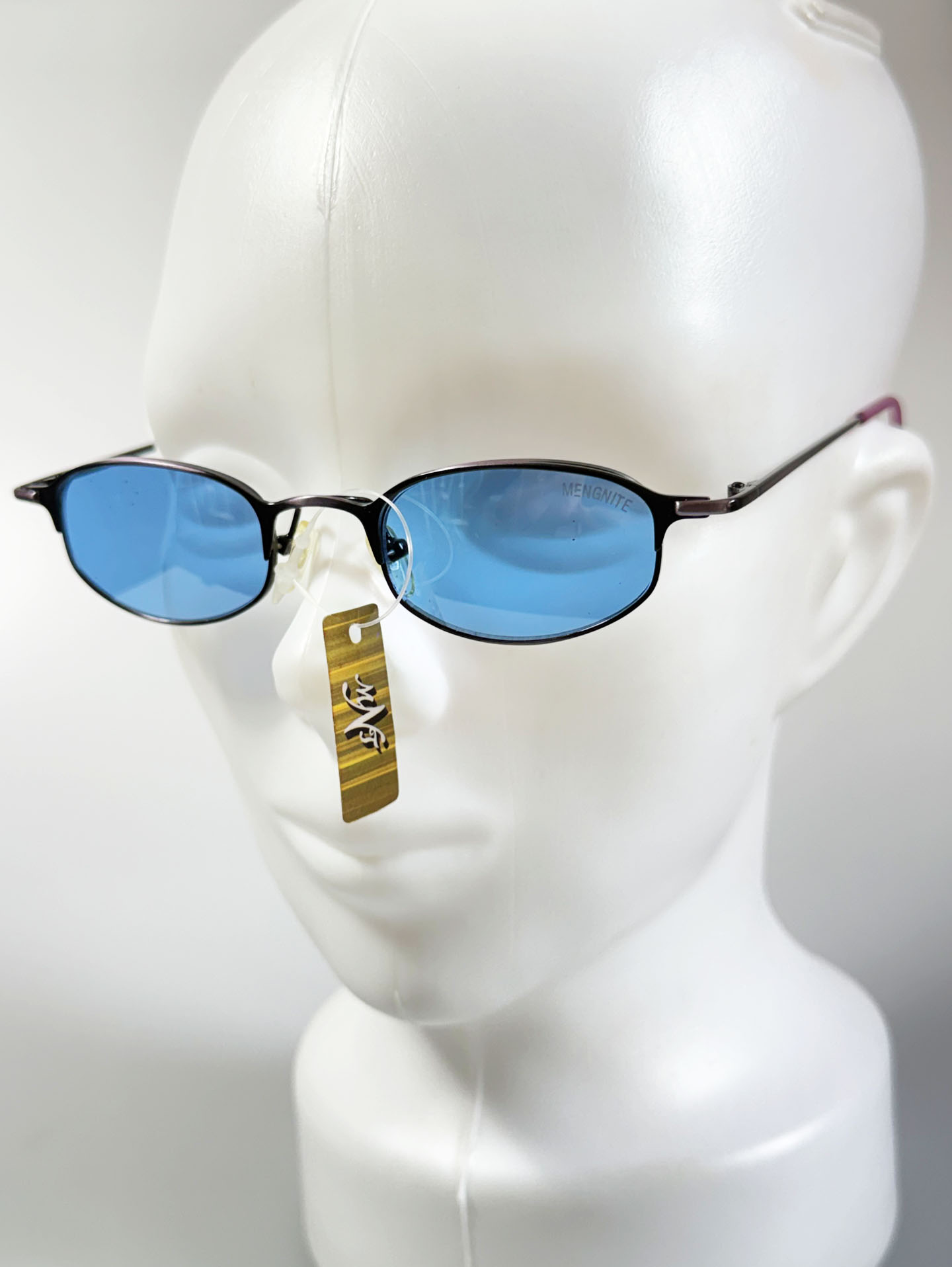 90's MENGNITE Two-Tone Metal Slim Oval Tint Sunglasses