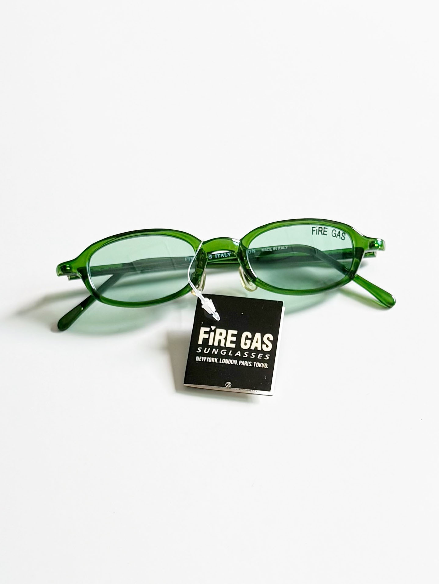 90's FIRE GAS Green Slim Oval Horn-Rim Tinted Sunglasses