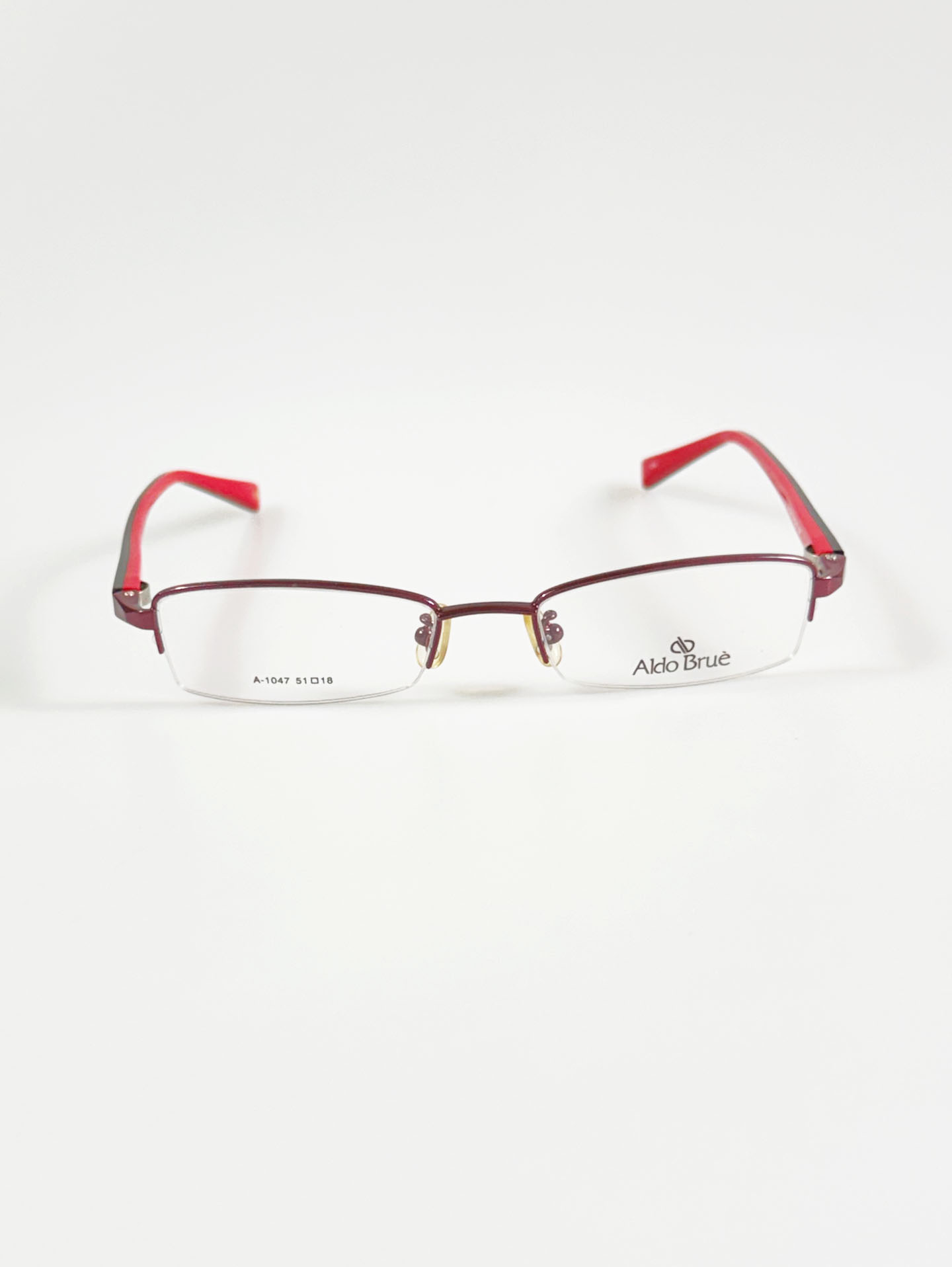 Aldo Brue Burgundy Half-Rim Square Metal Glasses