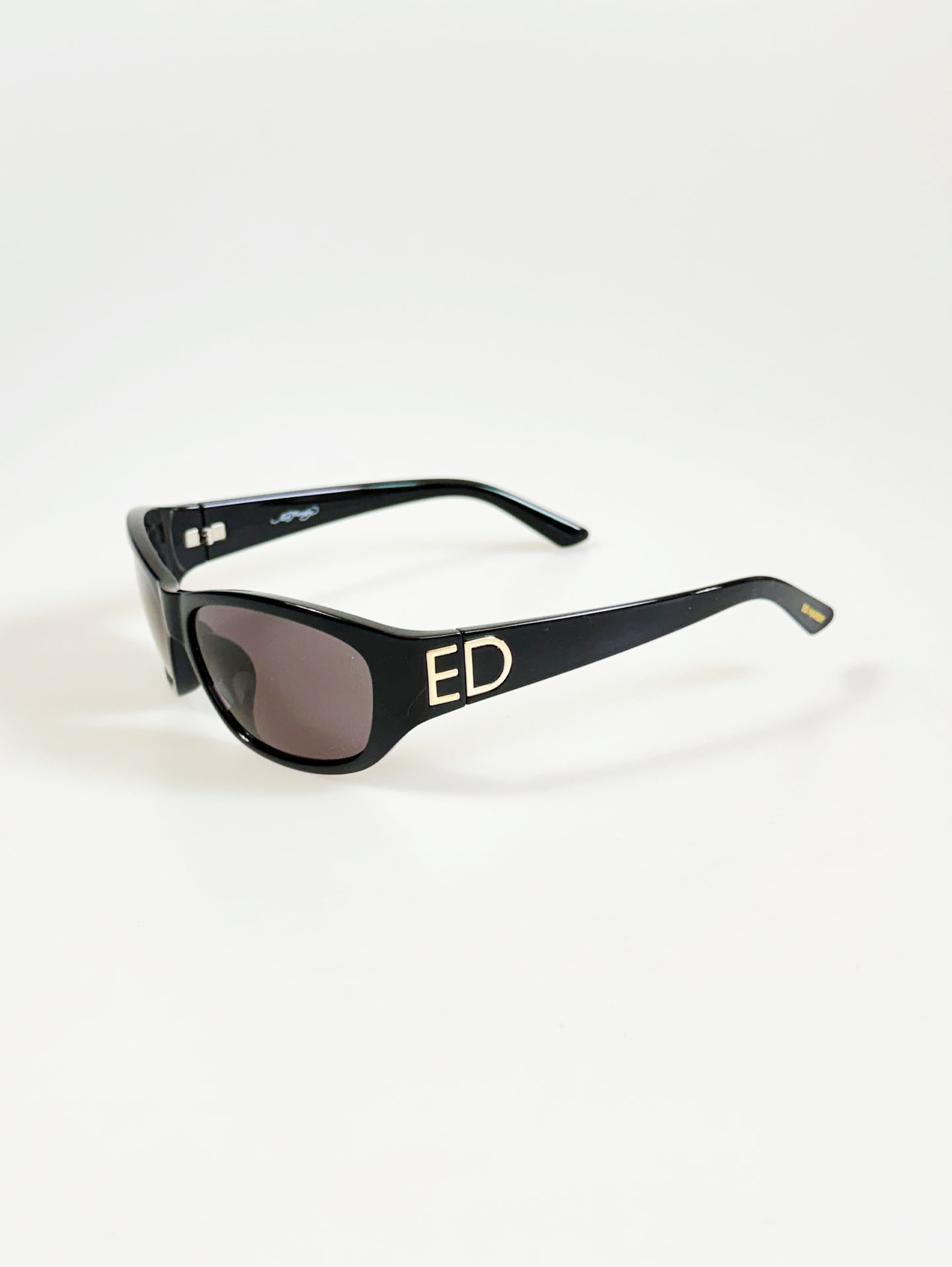 90's SANTANA Silver Rimless Oval Metal Orange Tint Sunglasses ED HARDY Black Wraparound Square Sungl