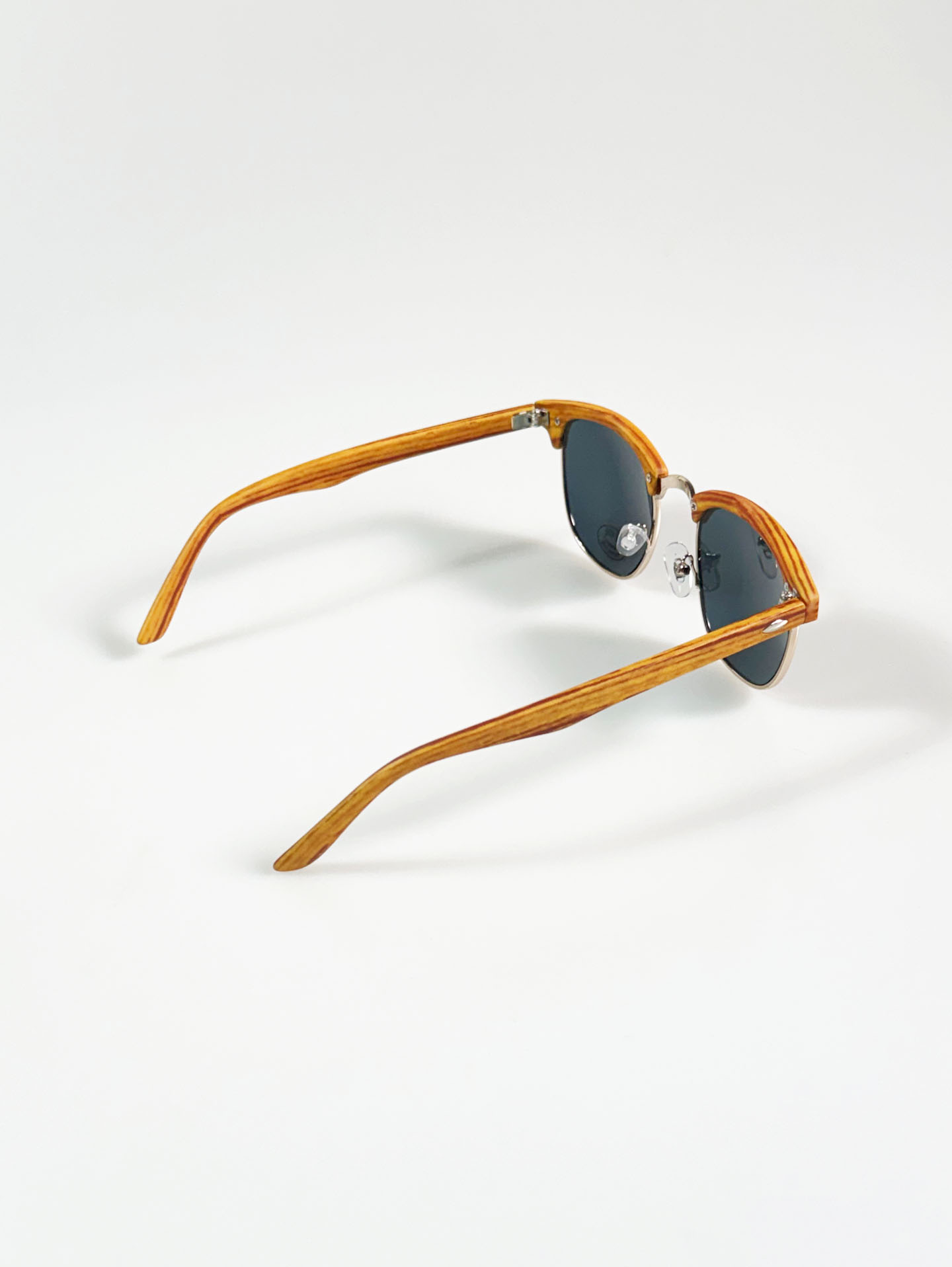 Woodgrain Clubmaster Half-Rim Sunglasses