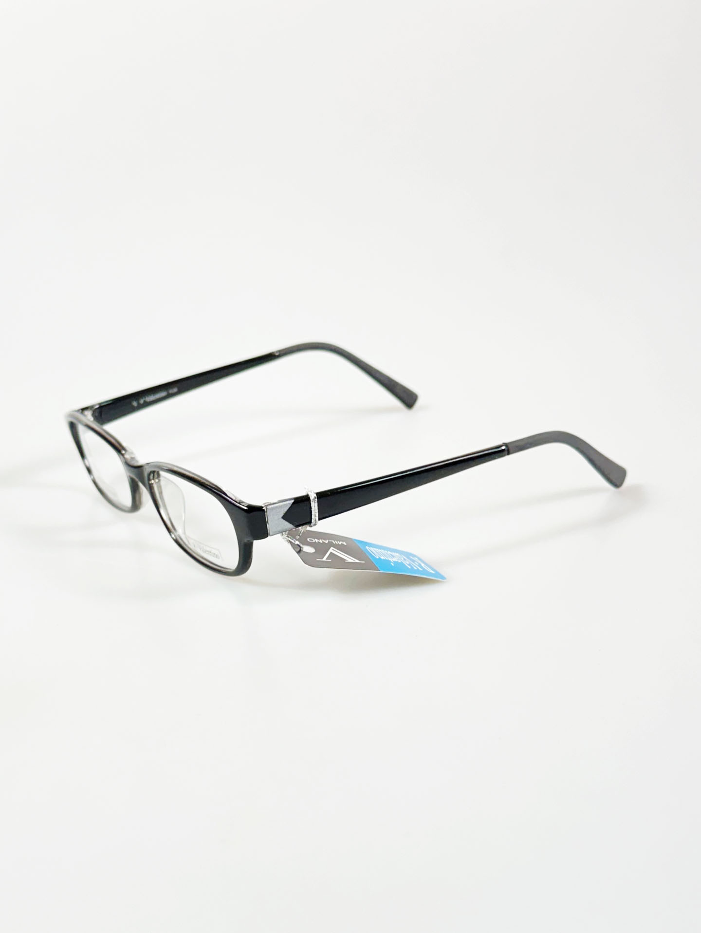 90's RUDOLPH VALENTINE Black Slim Square Horn-Rim Glasses