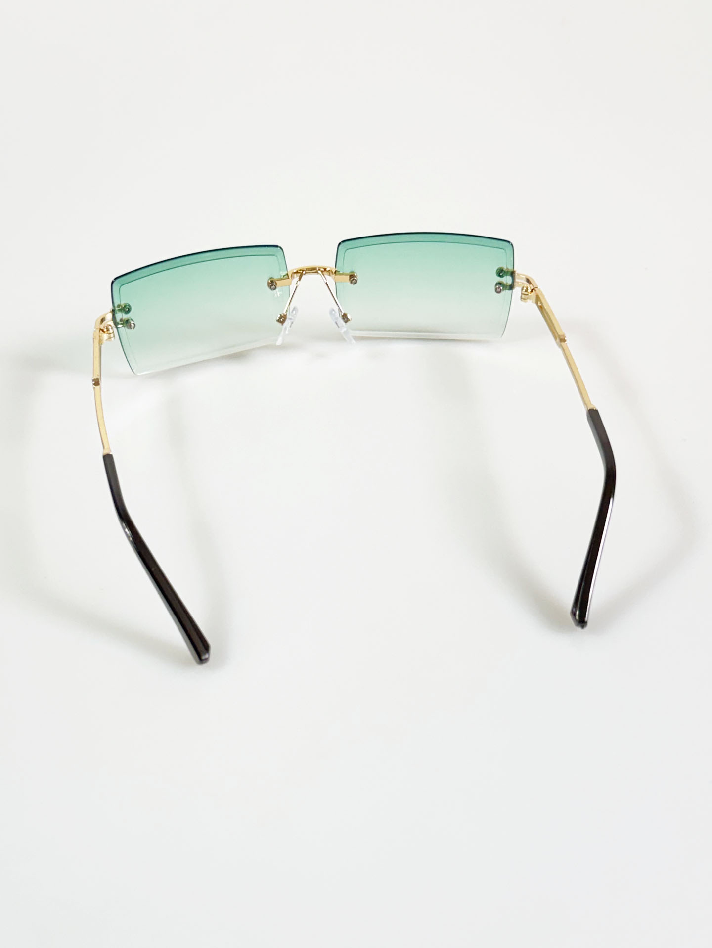 Green Gradient Gold Metal Rimless Square Tint Sunglasses