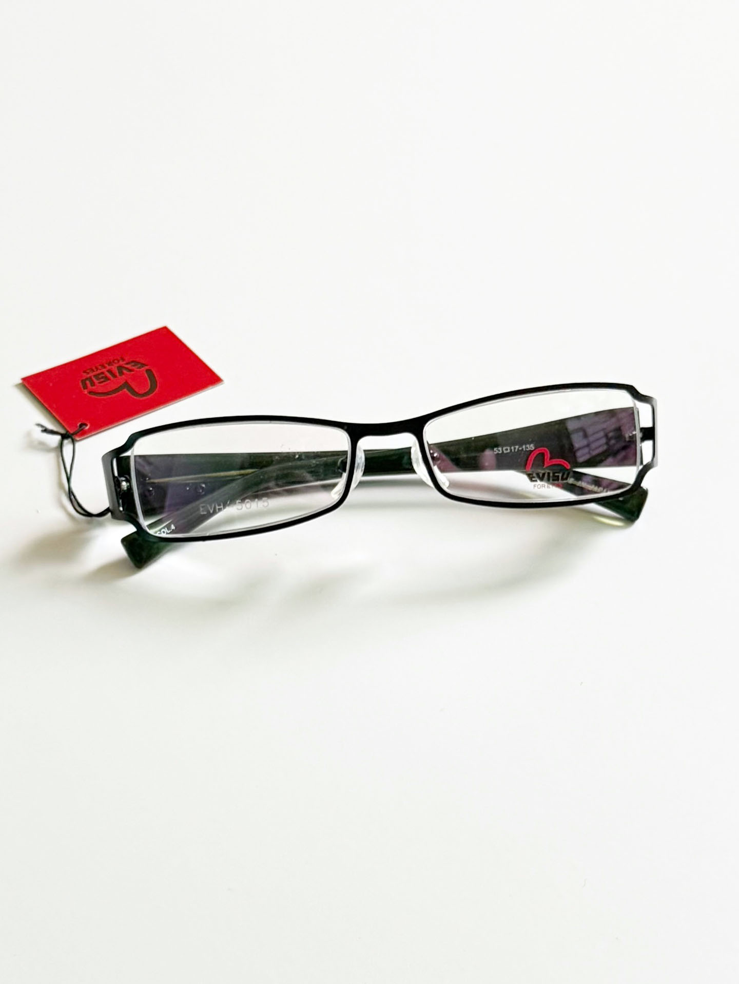 EVISU Black & Dark Green Slim Square Combination Frame Glasses
