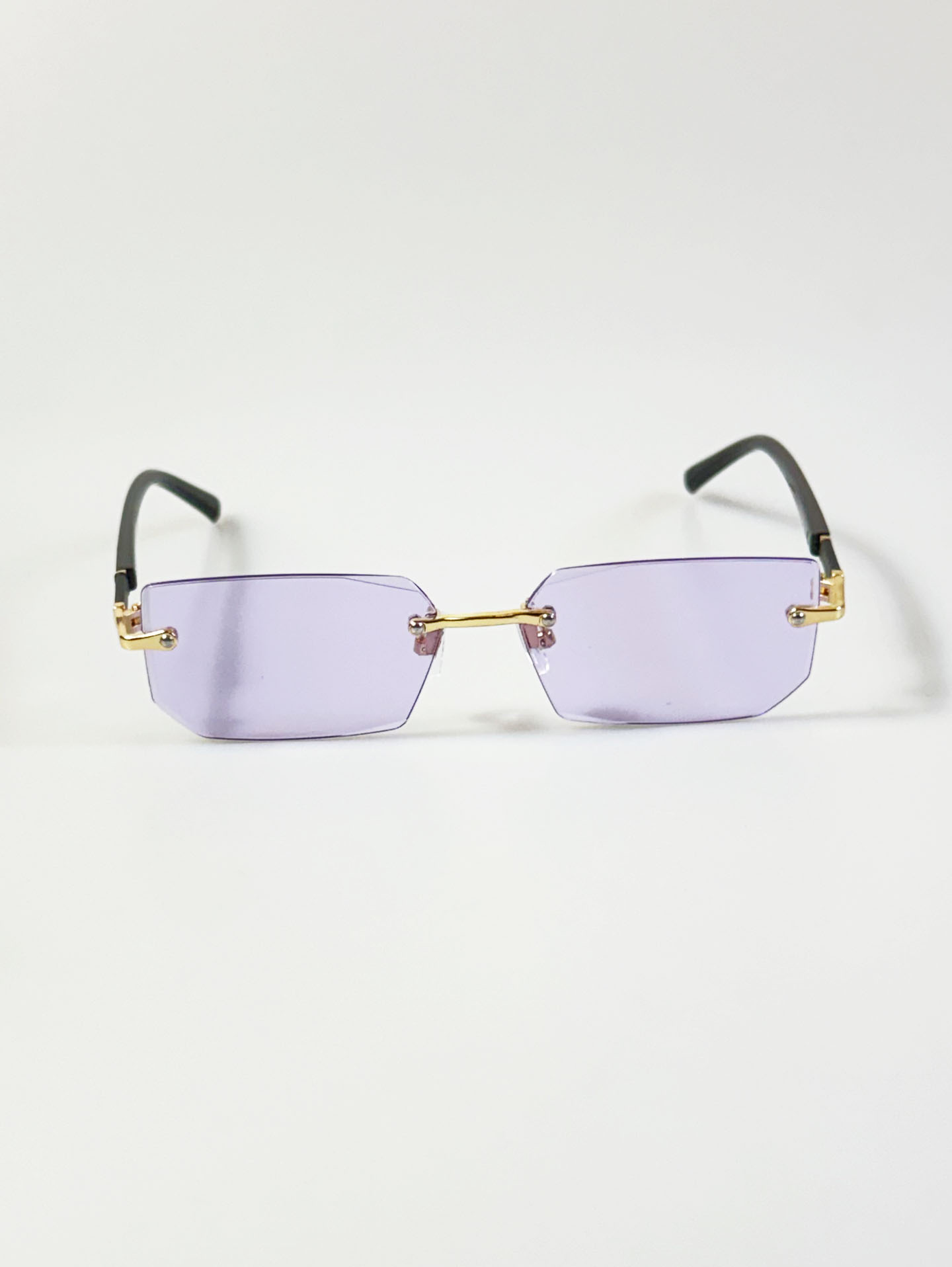 Rimless Square Gold Metal Frame Lavender Tint Sunglasses