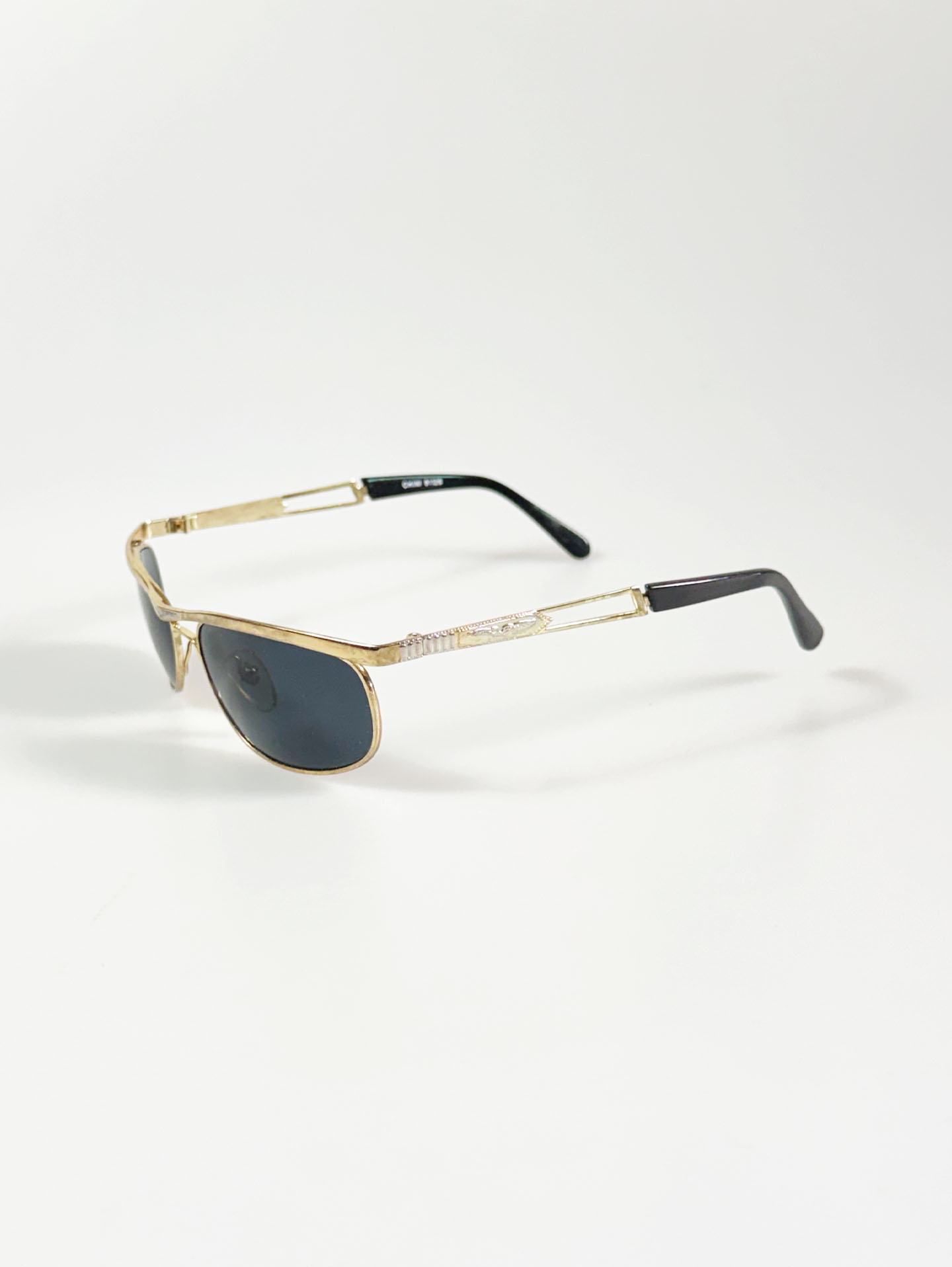 90's CHINI Gold Double Bridge Square Metal Frame Sunglasses