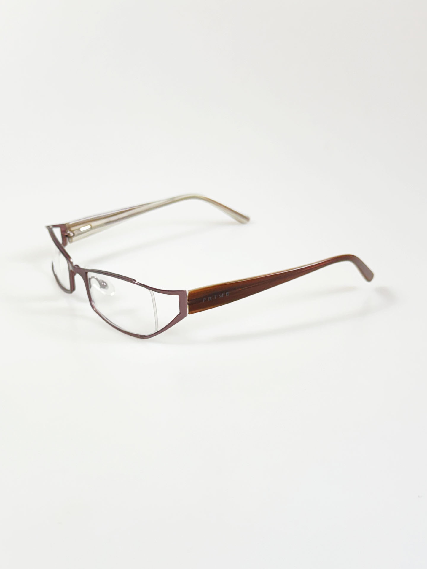 PRIME EYEWEAR Brown Slim Square Metal Frame Glasses