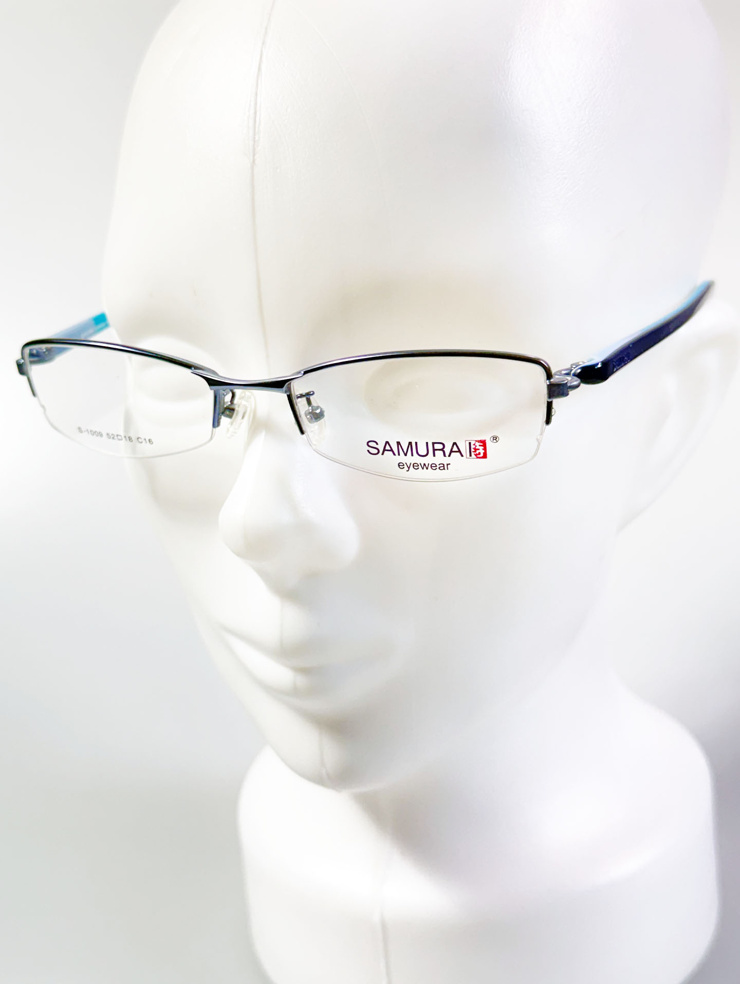 SAMURAI Eyewear Blue Half Rim Square Metal Frame Glasses