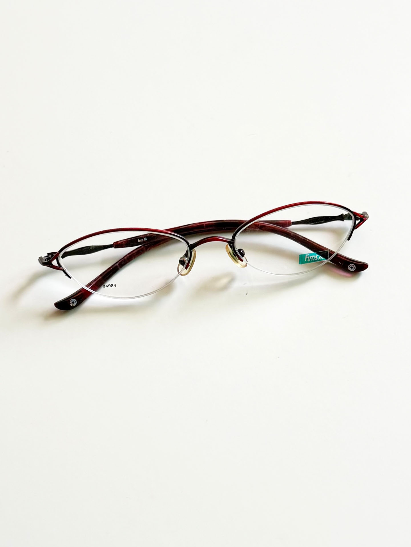 90's FUTIS Red & Black Two-Tone Oval Semi-Rimless Metal Glasses