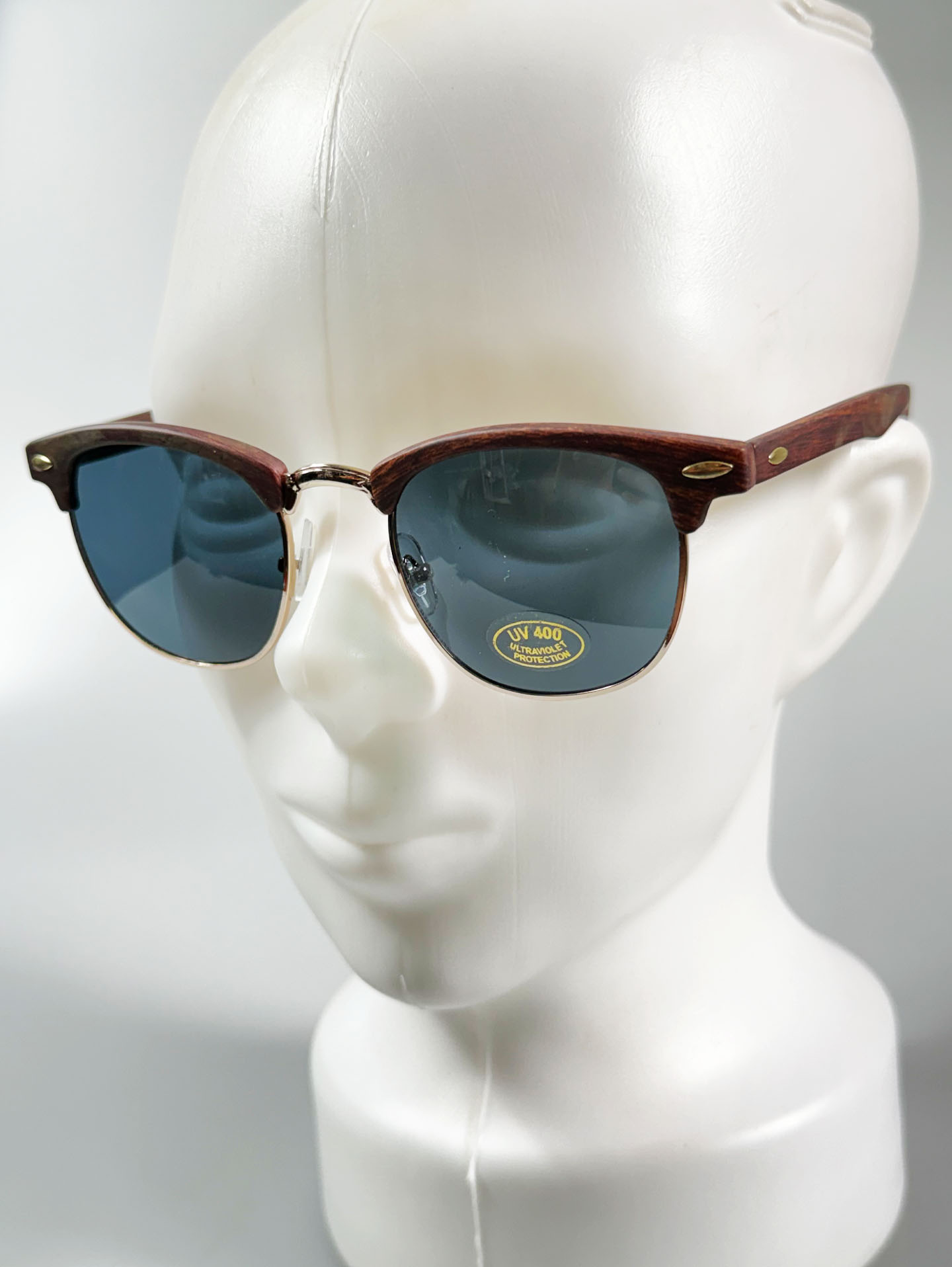 Chestnut Woodgrain Clubmaster Half-Rim Sunglasses