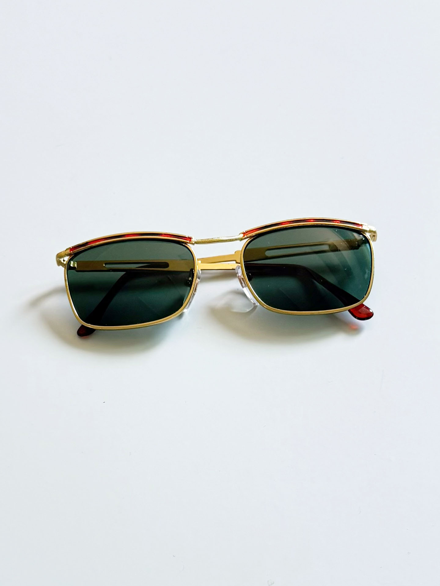 90's European Gold Metal Slim Square Sunglasses