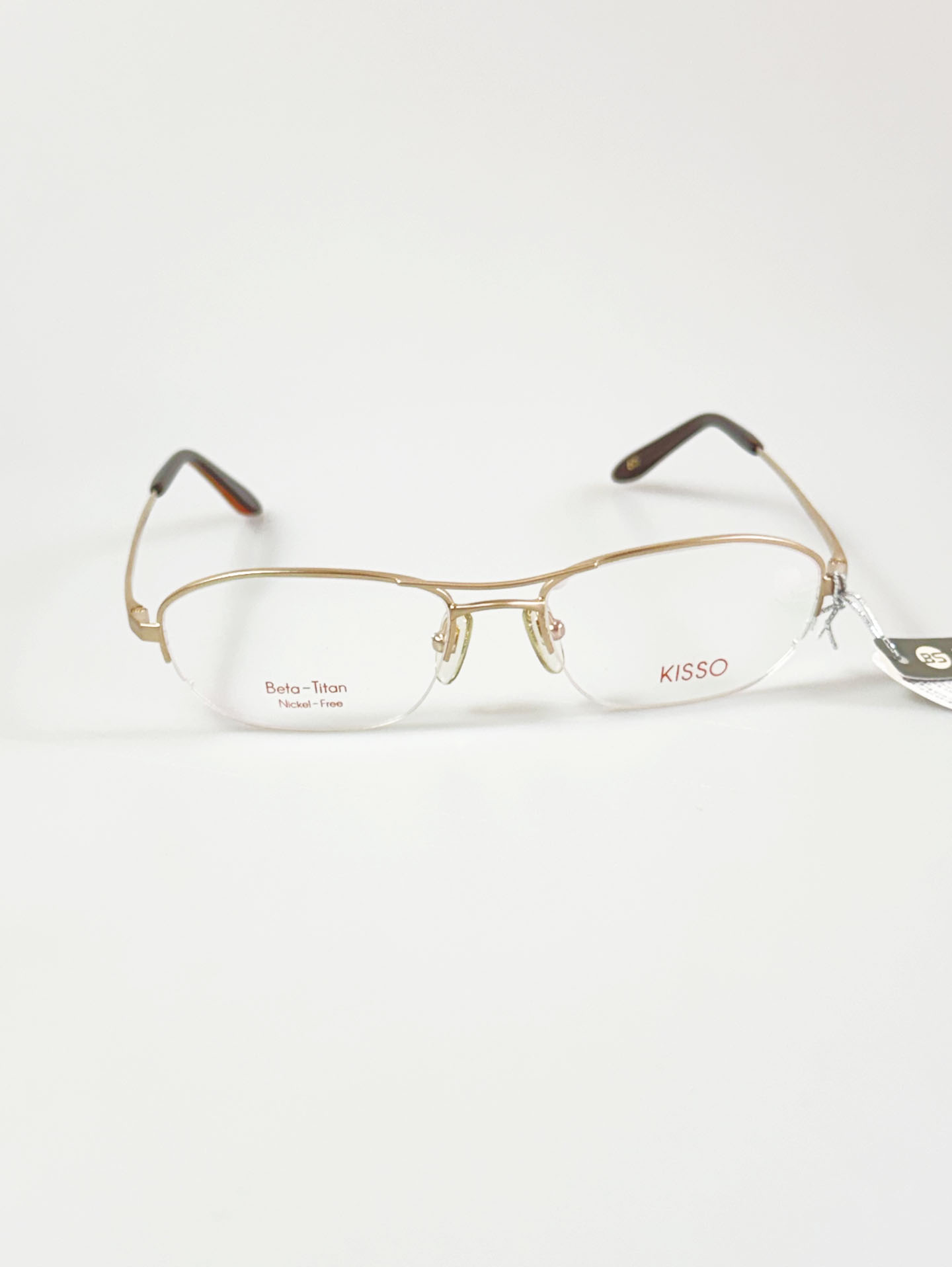 KISSO Gold Beta Titanium Double-Bridge Semi-Rimless Square Frame Glasses
