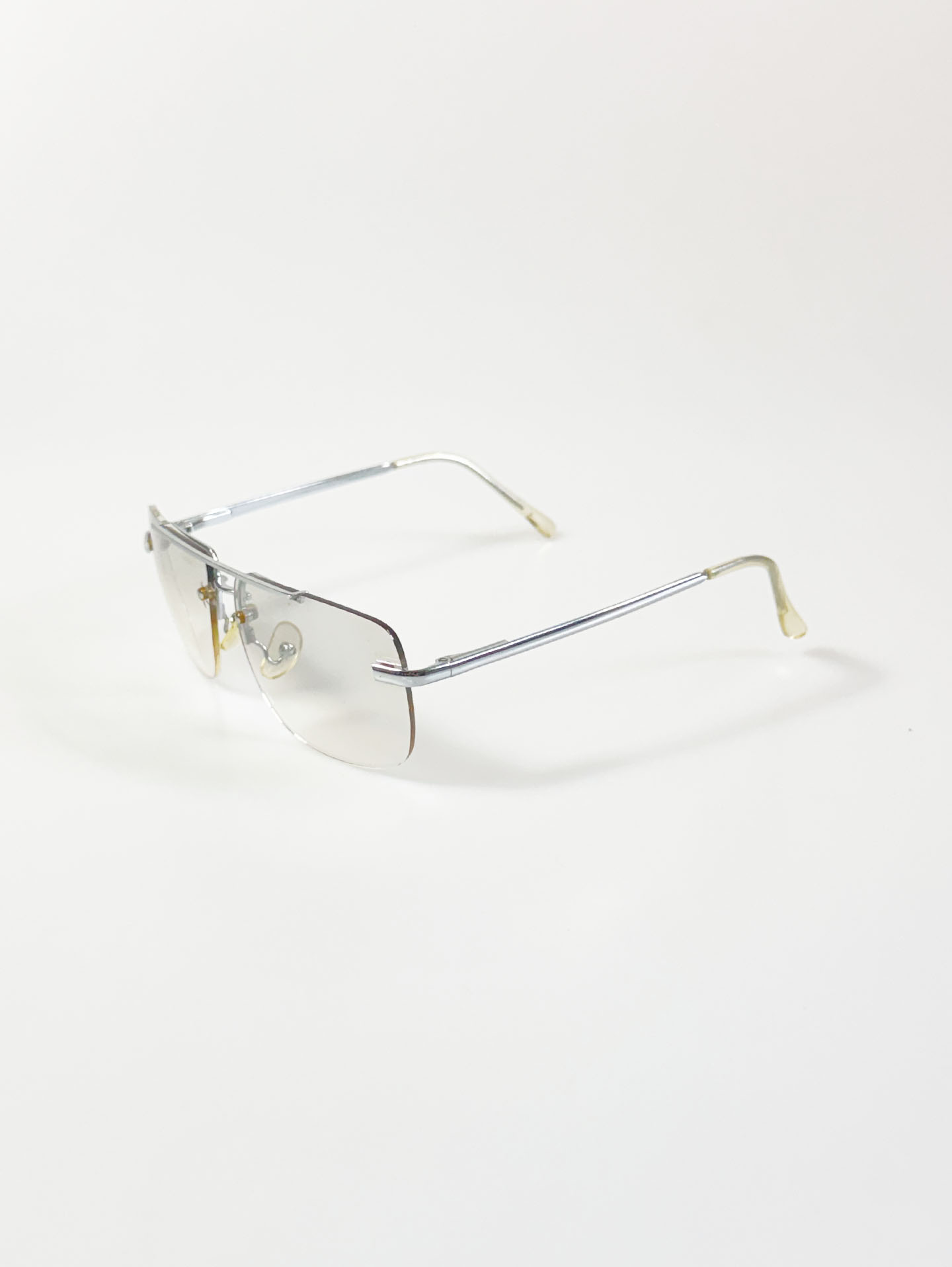 90’s Silver Double Bridge Rimless Square Metal Sunglasses