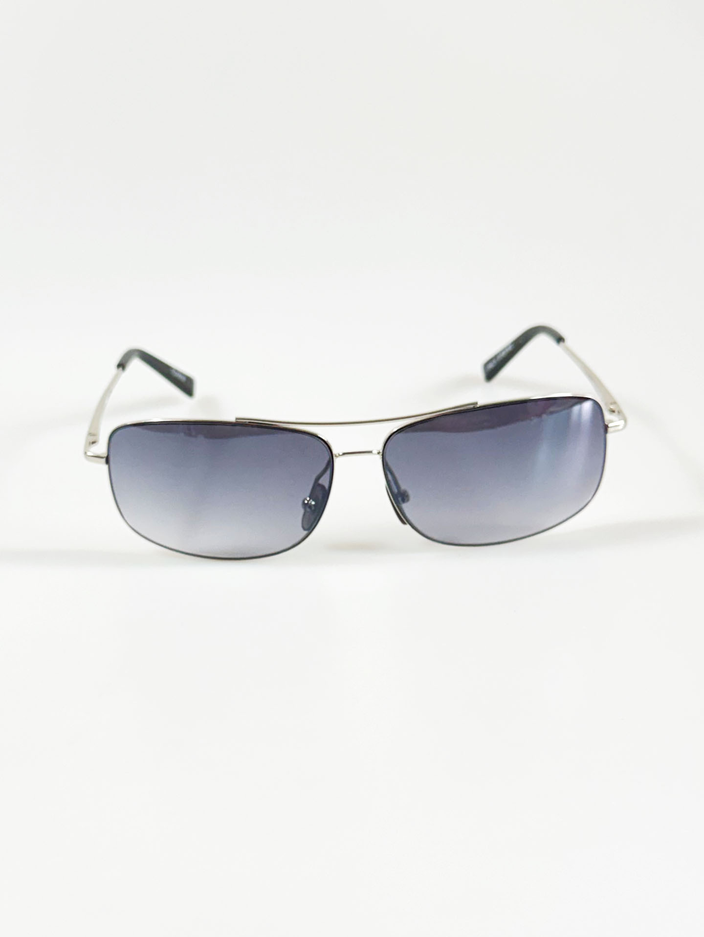 Silver Double Bridge Slim Square Sunglasses