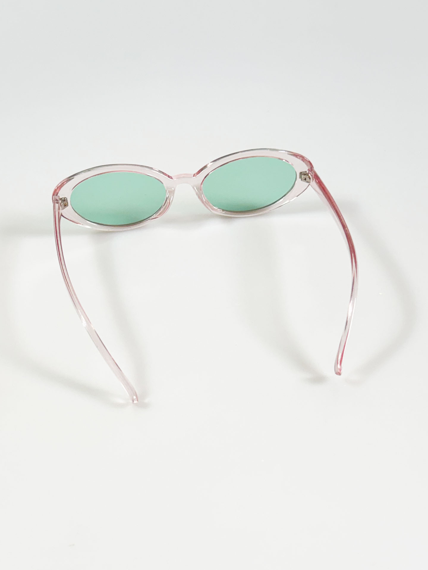 Clear Pink Oval Frame Green Tint Sunglasses