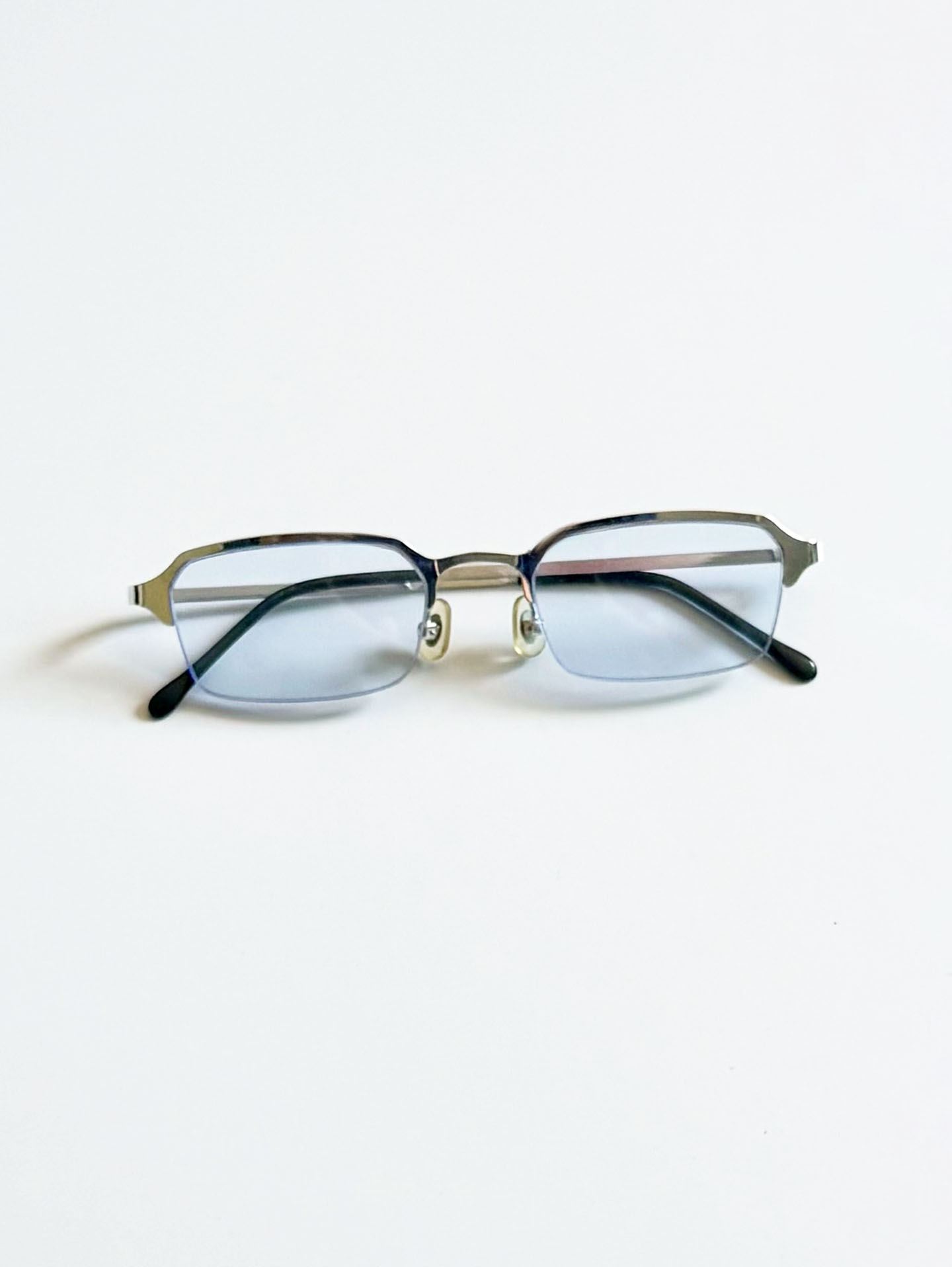 Slim Square Semi-Rimless Silver Metal Tinted Glasses