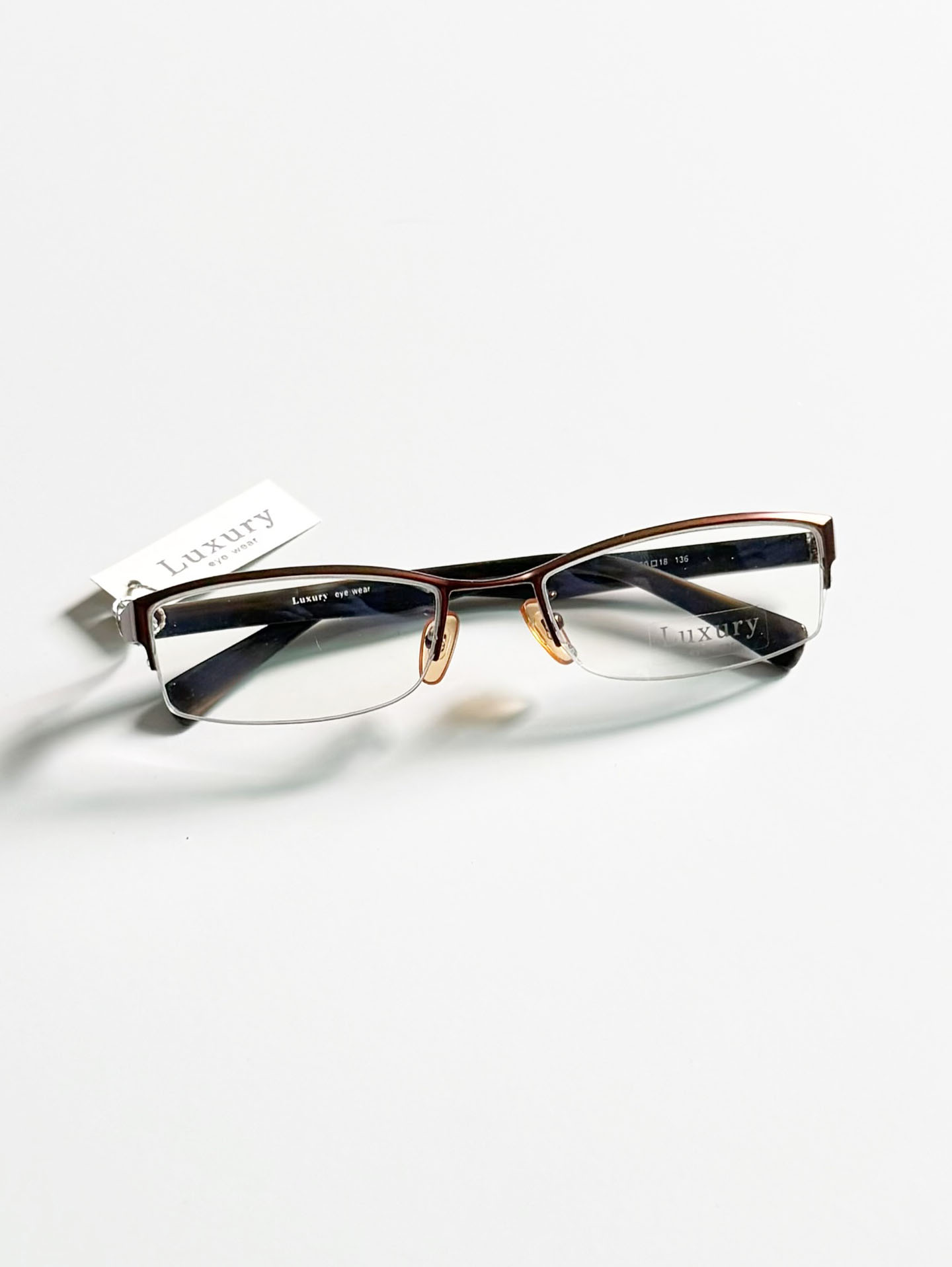 LUXURY Eyewear Brown Square Half-Rim Metal Glasses